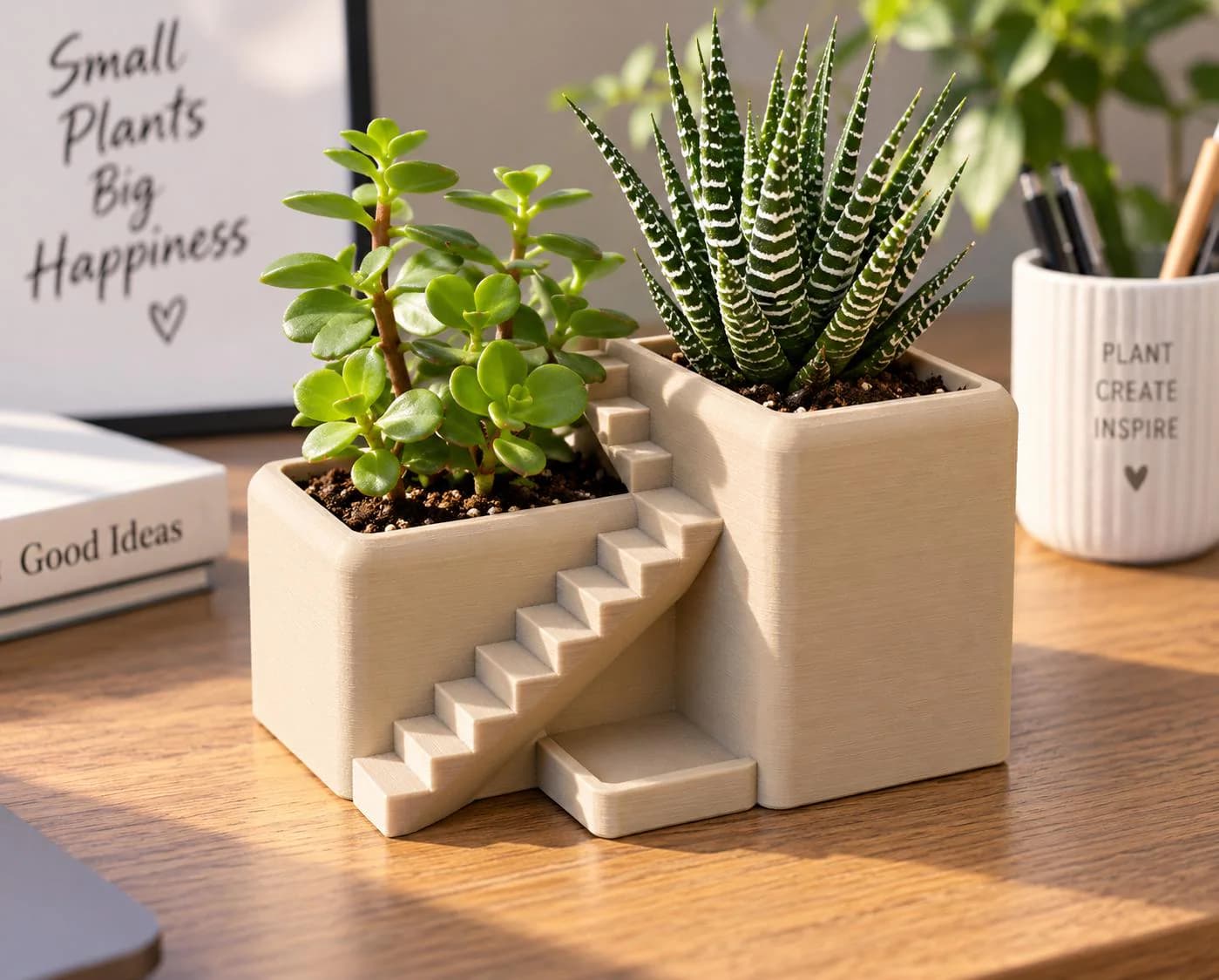 Desk Plant Pot, Modern Villa Two-Tier 3D Printed Succulent Planter, Architectural Office Garden Plant Decor