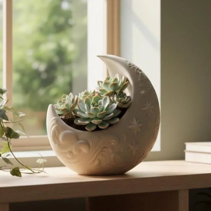 Crescent Moon Planter: Celestial Design - Succulent or Air Plant Pot, Mother's Day gift