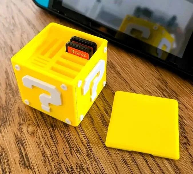 Nintendo Switch Game Cartridge Case, Mario Question Block, Game Card Holder, 3D Printed, 8 Games & 2 SD, Gamer Gift