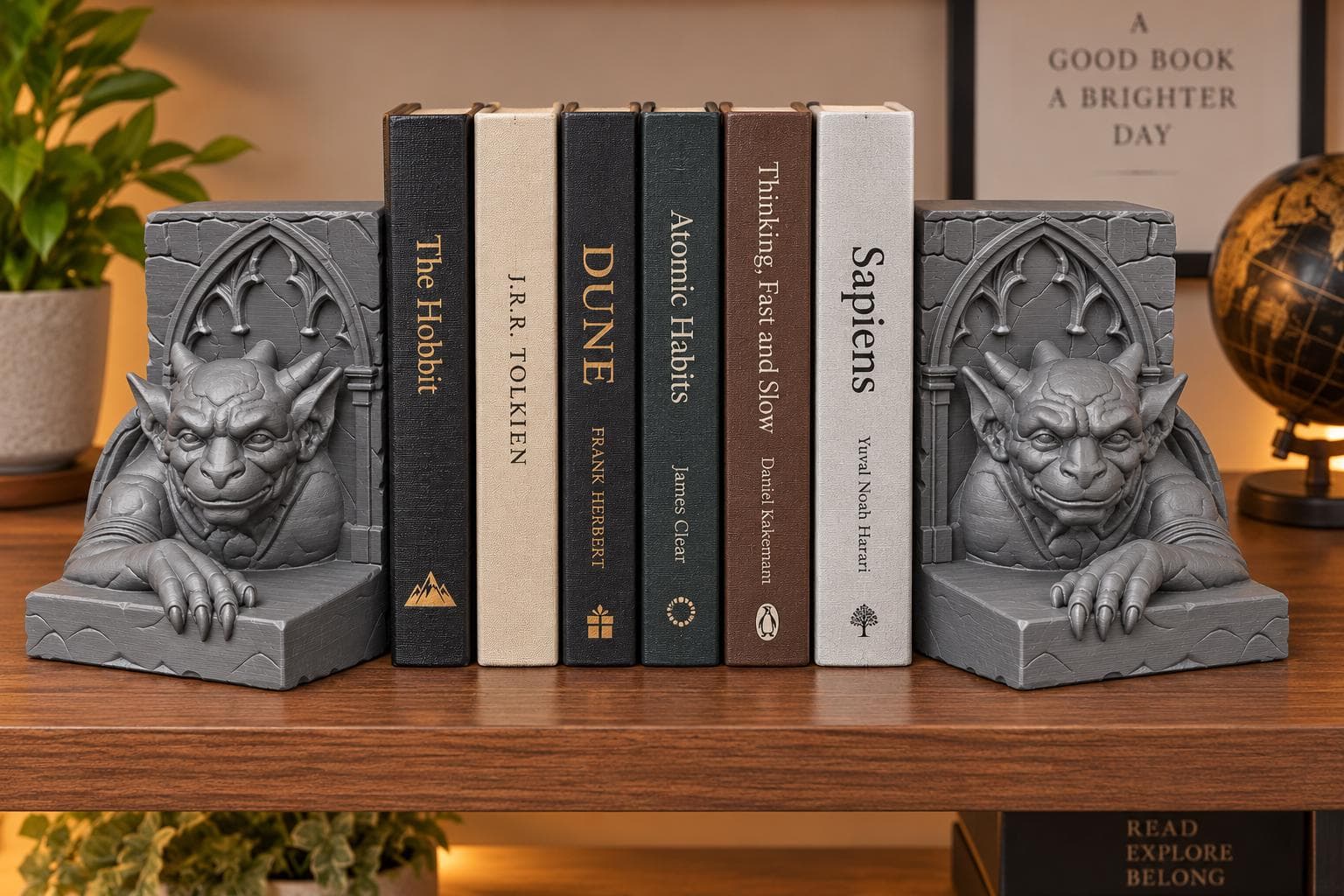 Gargoyle Bookends, Gothic Shelf Decor, Dark Academia Book Holder, Medieval Statue for Library, Fantasy Gift for Book Lovers, Witchy Decor