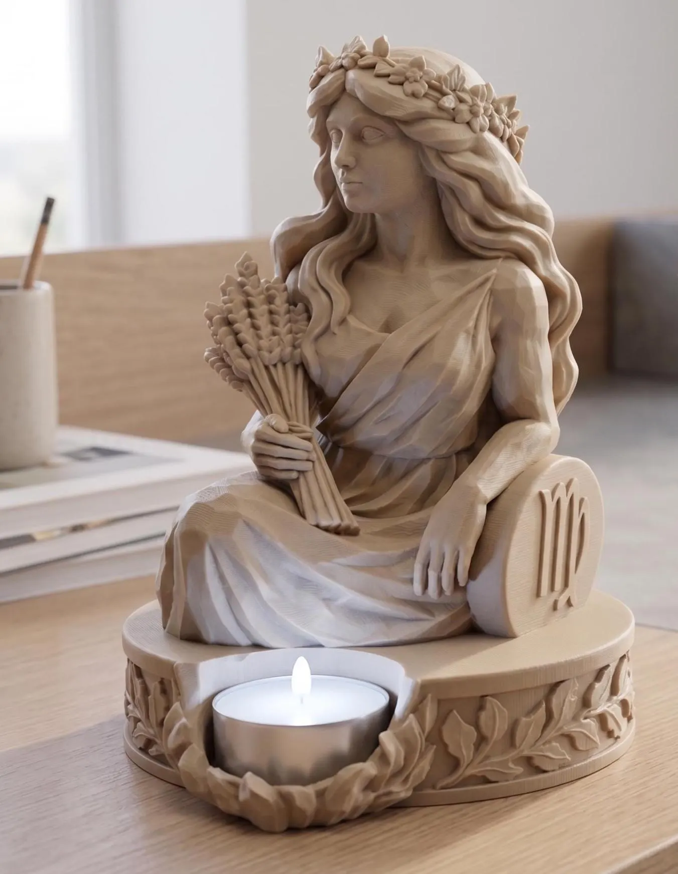 3D Printed Virgo Statue Candle Holder, Zodiac Goddess Tealight Holder, Wheat Sheaf Home Decor, Astrology Gift, Virgo Birthday Gift