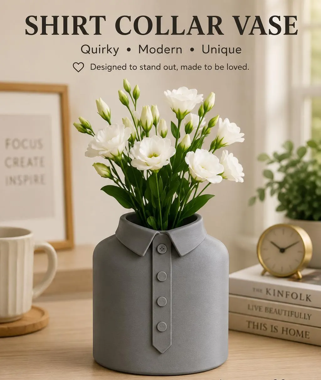 Shirt Collar Vase, 3D Printed Flower Pot, Unique Desk Decor for Him, Modern Office Planter, Quirky Home Accessory, Fashion Lover Gift Idea