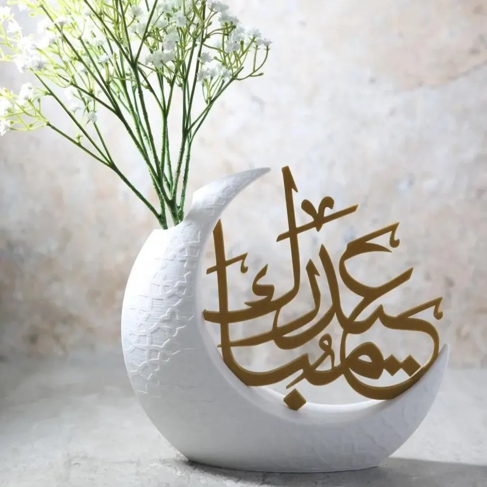 Crescent Vase Ramadan Decor | Elegant Islamic Decoration & Eid Mubarak Centrepiece | Modern Muslim Decoration for Home