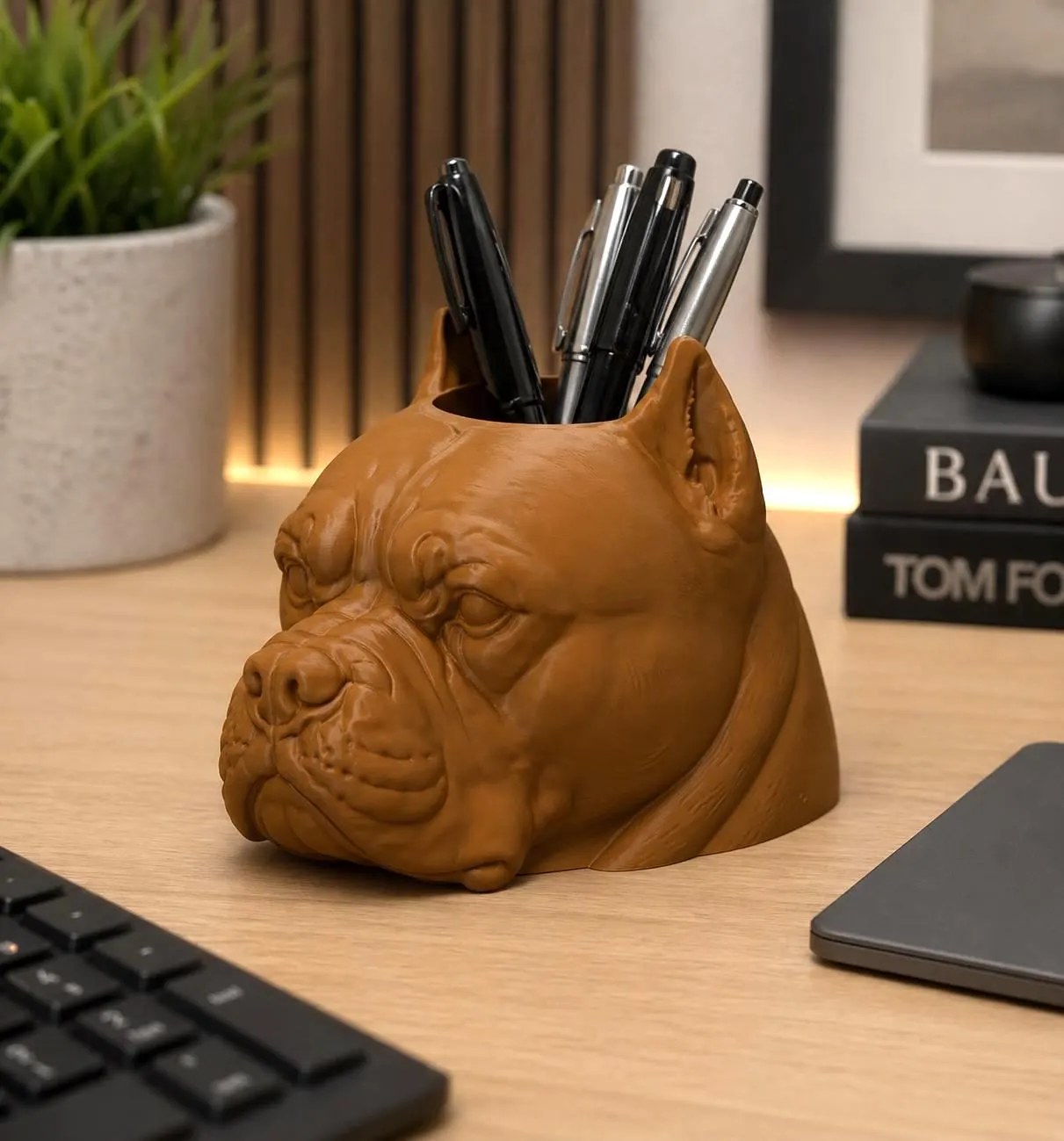Personalized American Bully Dog Pen Holder, Custom Bulldog Desk Organizer, Engraved Dog Lover Gift, Custom Text Office Decor