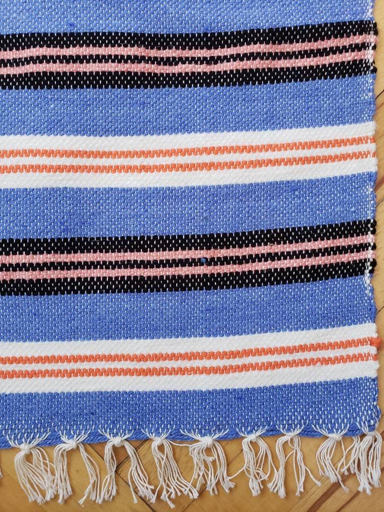 Handmade Turkish Kilim, Rug Runner Blue, Turkish Kilim, Cotton and Wool Nomadic Kilim,Cecim Striped Design, Handwowen Runner 2.5x 7 ft home - image 4