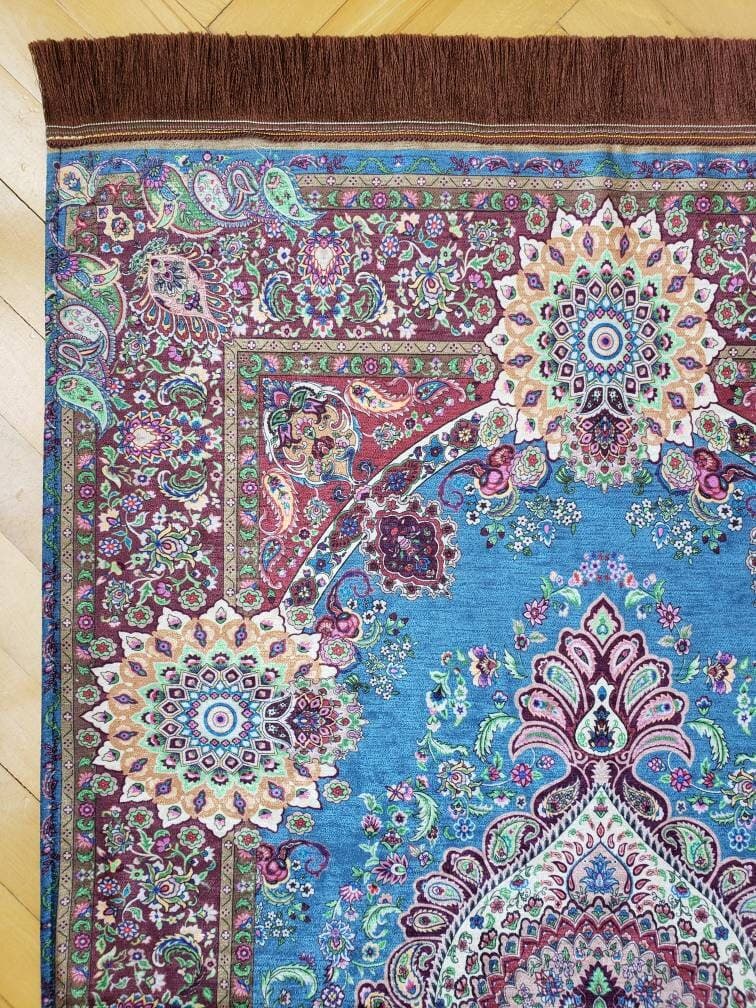 Father's Day Islamic Gift, Prayer Rug,Janamaz, High Quality, Unique Islamic Gift,Lux Chenille Sejadah Floral Pray Rug,Meditation Rug For Men - image 4