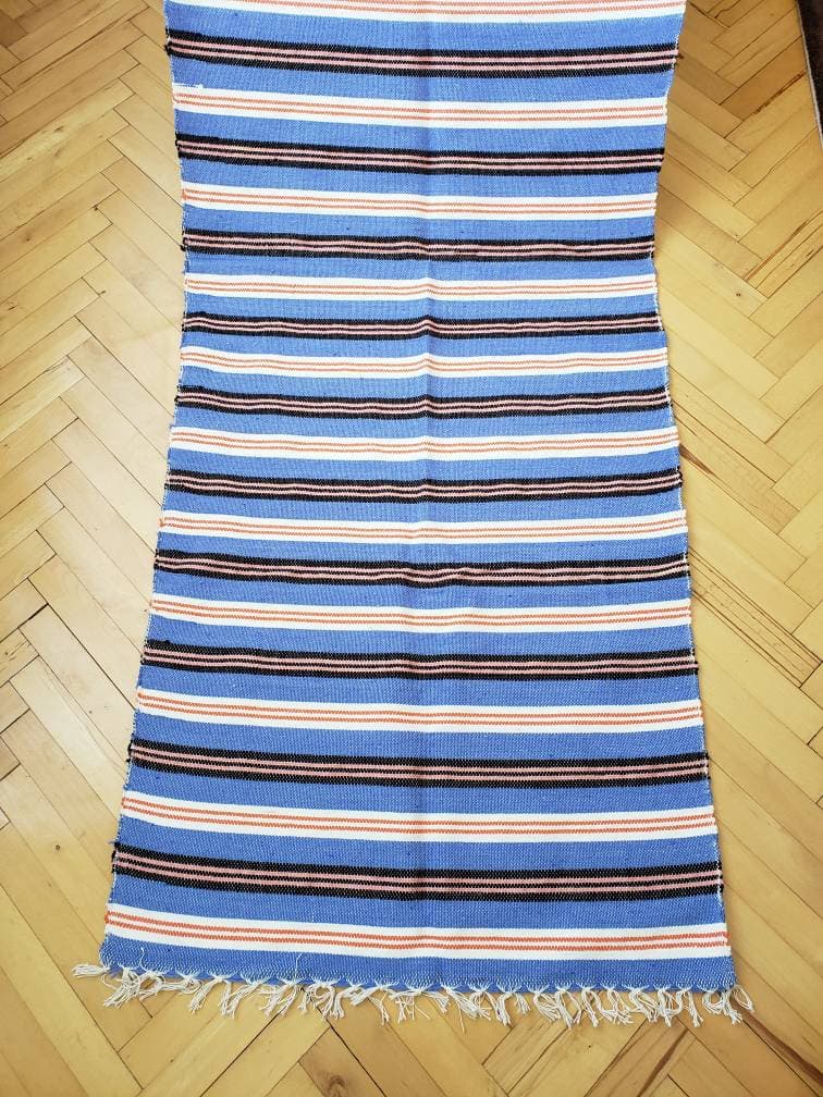 Handmade Turkish Kilim, Rug Runner Blue, Turkish Kilim, Cotton and Wool Nomadic Kilim,Cecim Striped Design, Handwowen Runner 2.5x 7 ft home - image 2