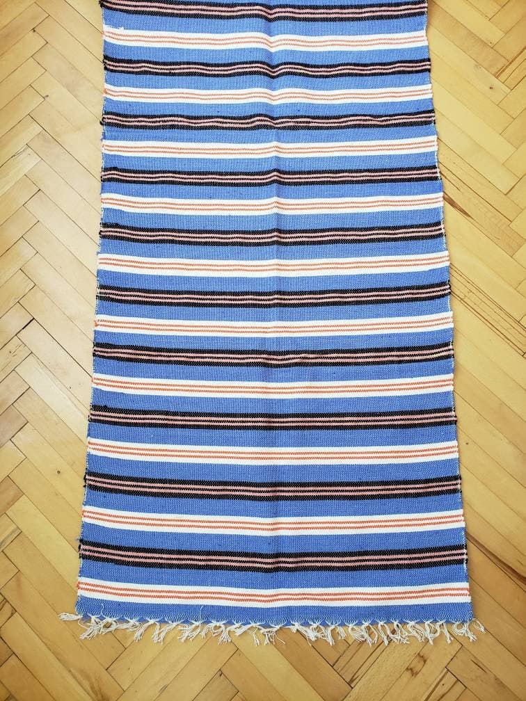 Handmade Turkish Kilim, Rug Runner Blue, Turkish Kilim, Cotton and Wool Nomadic Kilim,Cecim Striped Design, Handwowen Runner 2.5x 7 ft home