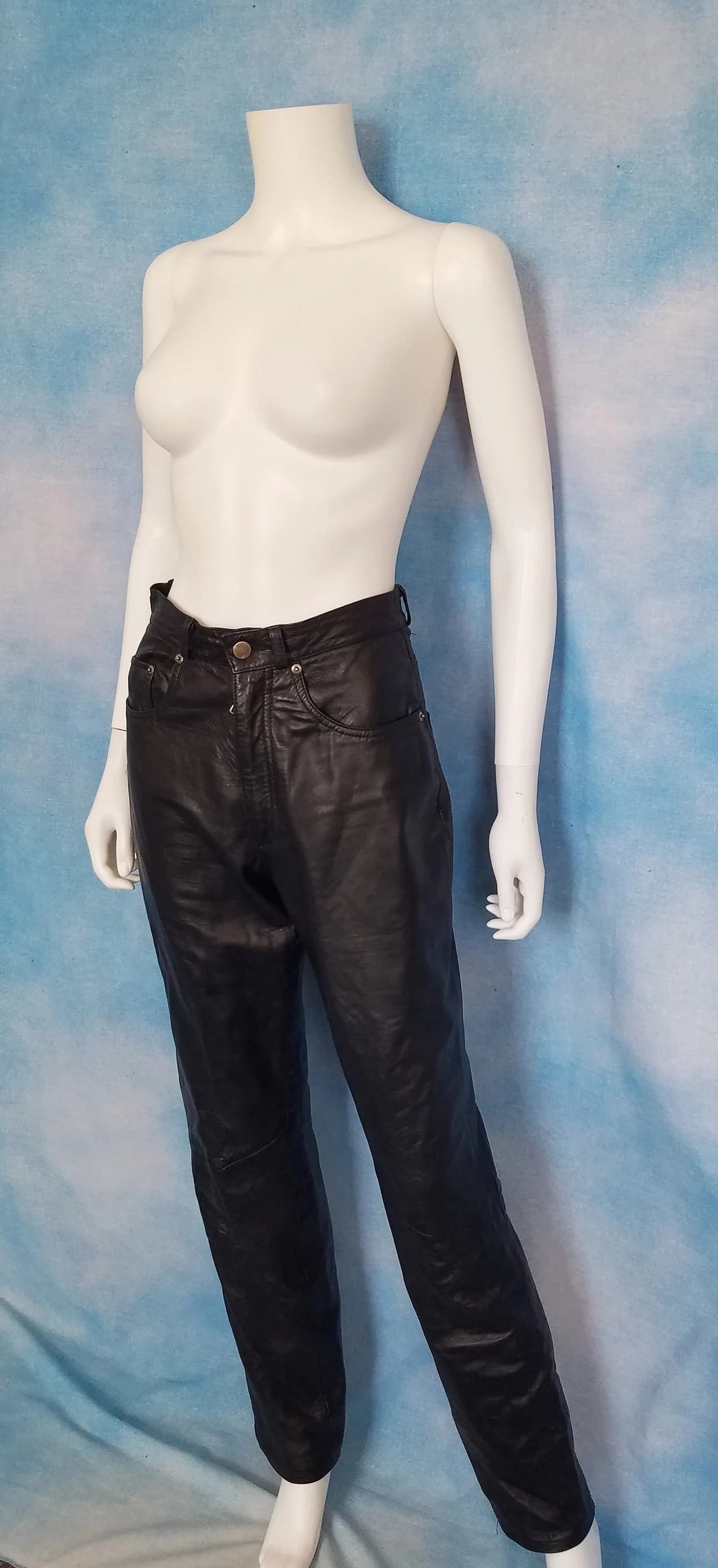 Vintage 1980s ULTRA RARE Designer Womens High Waisted Black Supple Soft Leather Motorcycle Pants/ Charivari New York/ Size 8 27”w 32.5” ins