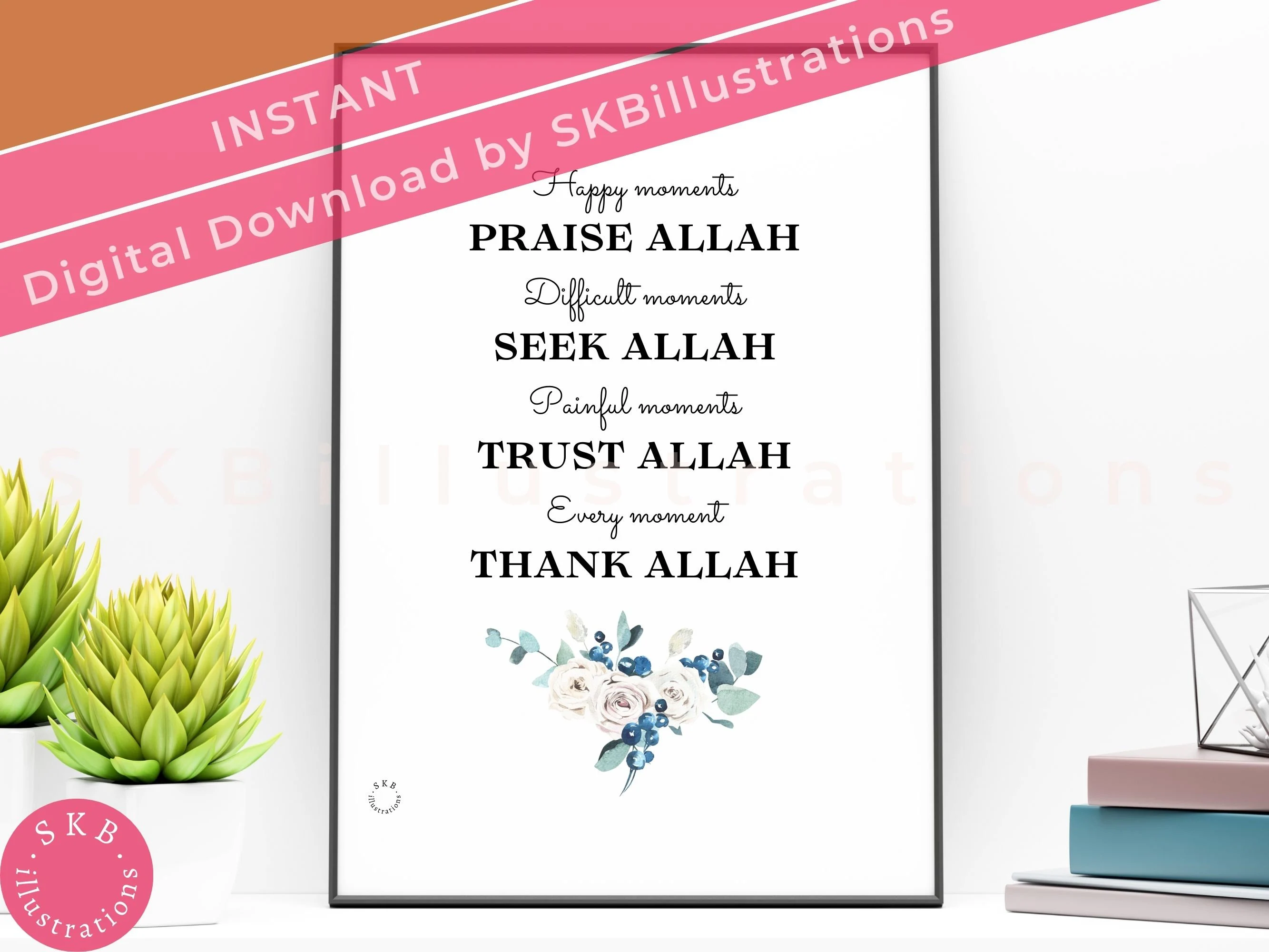 Alhamdulillah Thank Allah blessings Quranic guidance Elegant islamic art print Muslim digital poster Modern muslim home "THANK ALLAH WHITE"