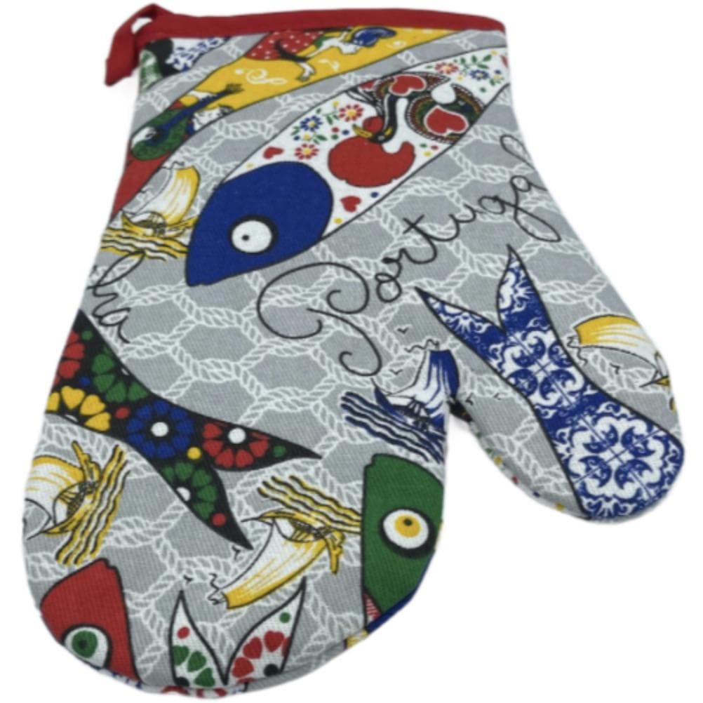 100% Cotton Traditional Portuguese Sardines Symbols Oven Kitchen Mitt Set of 2 - image 4