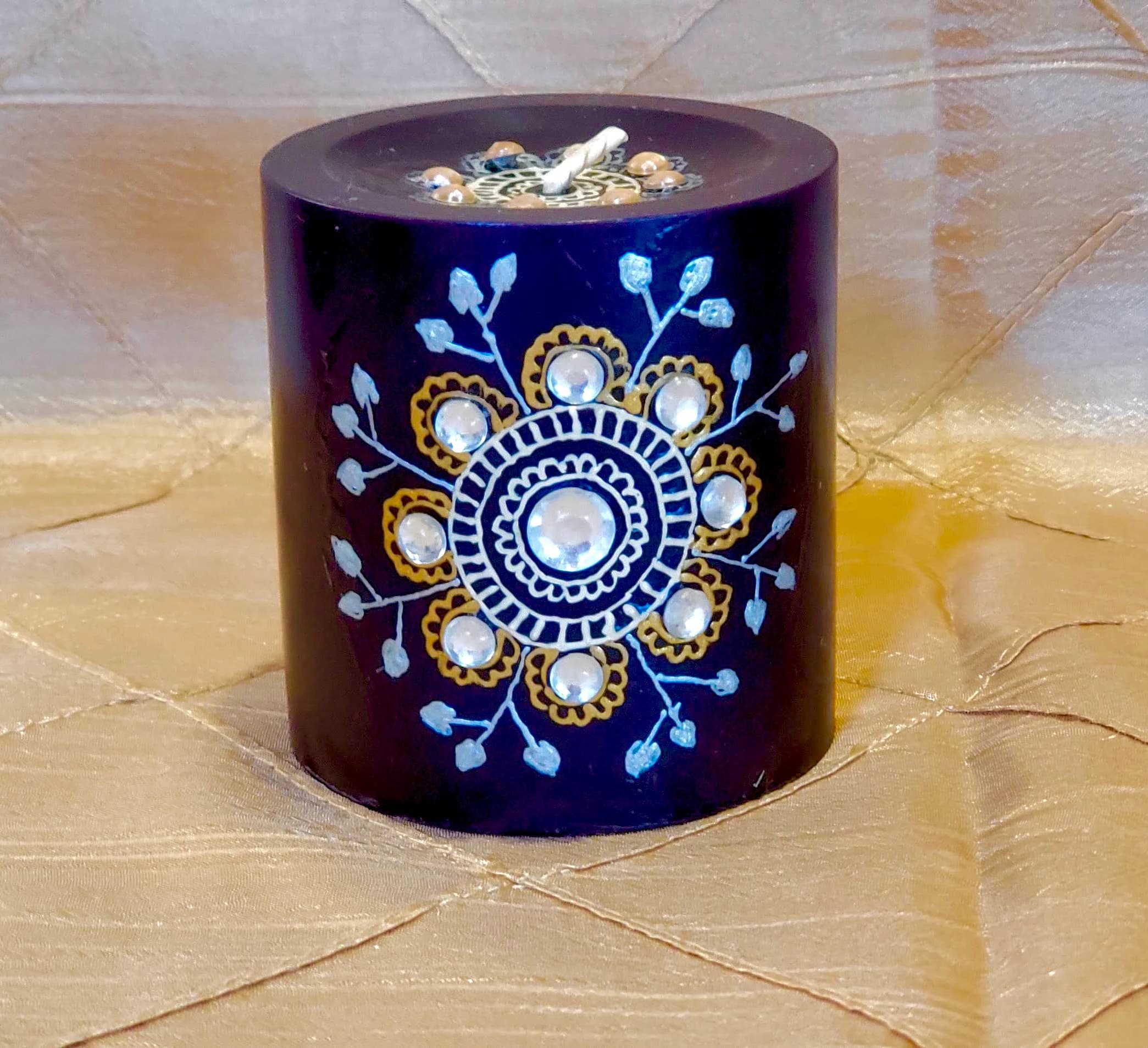 3 piece Pillar candle, henna design, Indian wedding favor, housewarming gift