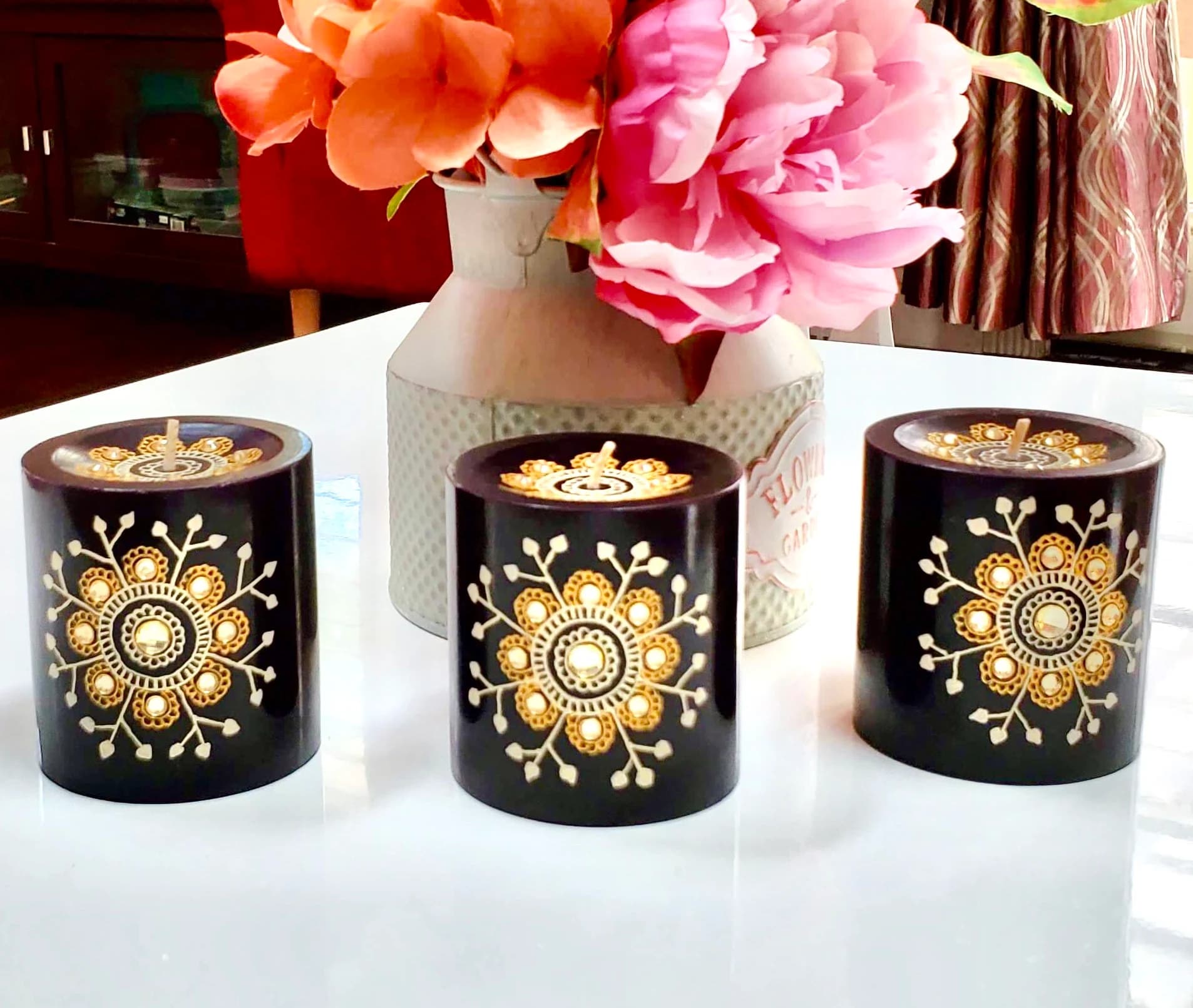 3 piece Pillar candle, henna design, Indian wedding favor, housewarming gift - image 5