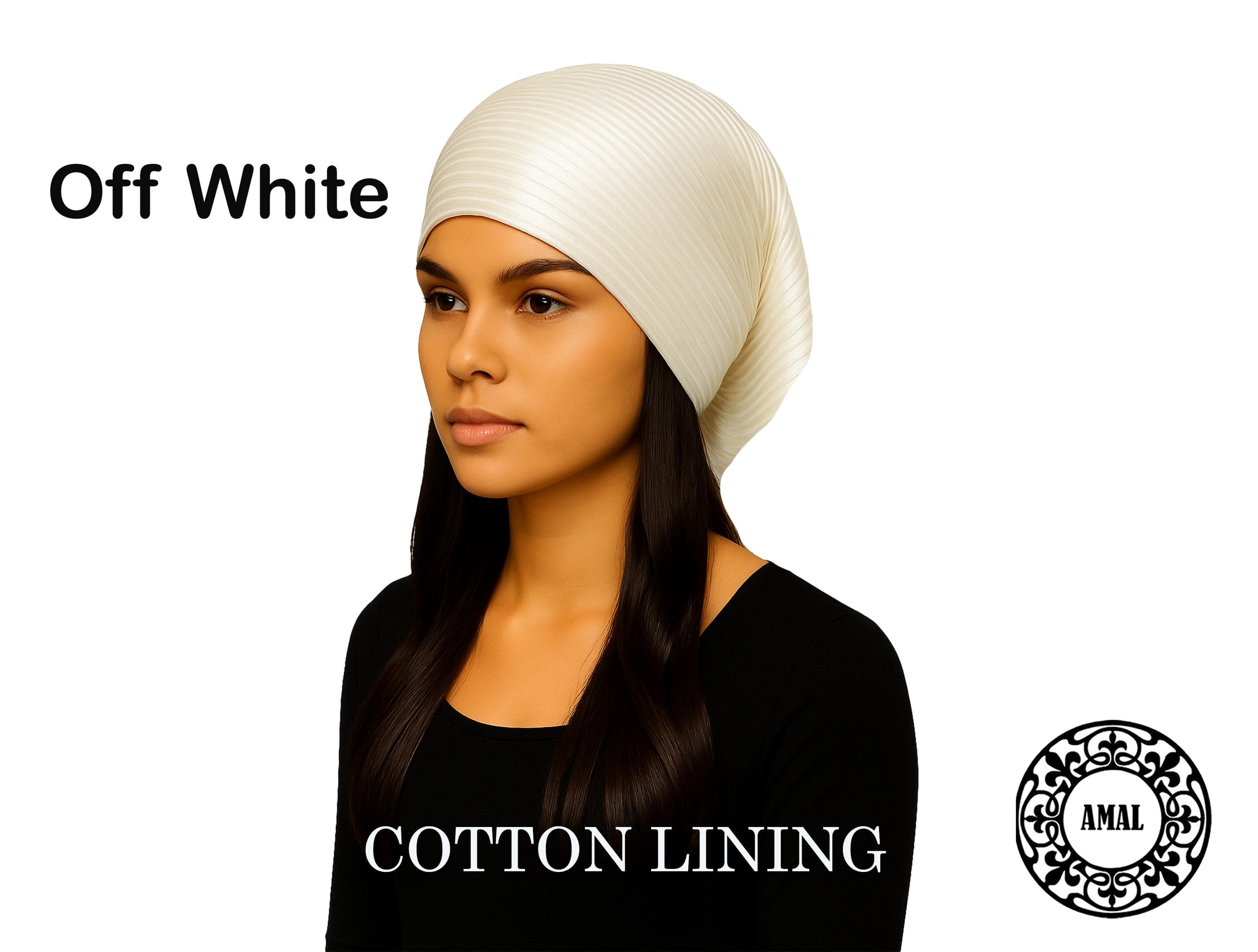 AMAL Muslim. Pleated Turban Cap with Open Back & Elastic | Lightweight Lurex Shine Headwrap | Soft Cotton Lining, USA - image 5