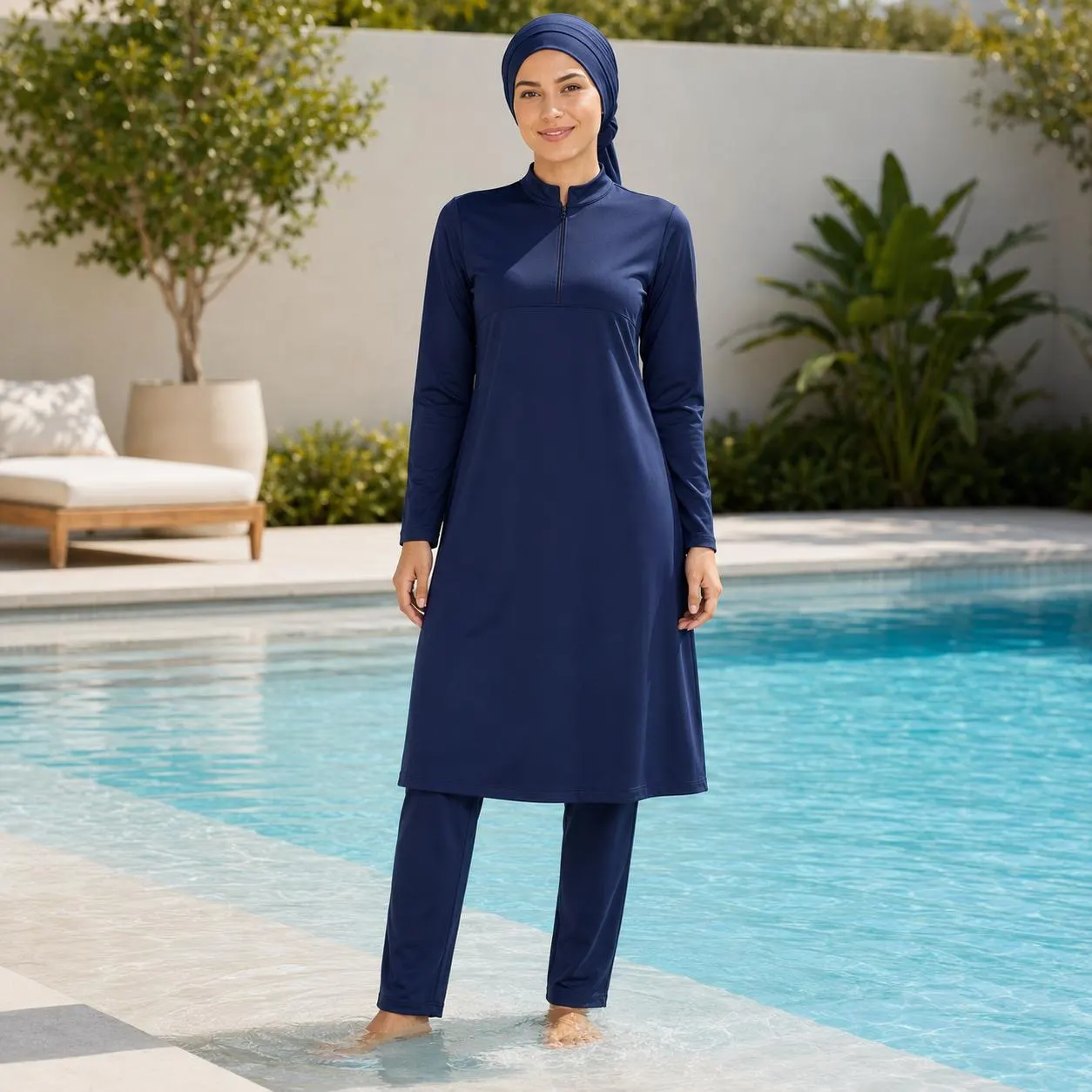Modest Swimwear Set for Women, Long Sleeve Burkini Tunic and Pants, Muslim Swim Suit, Full Coverage Swimsuit, Stretch Swimwear Fabric, M-124