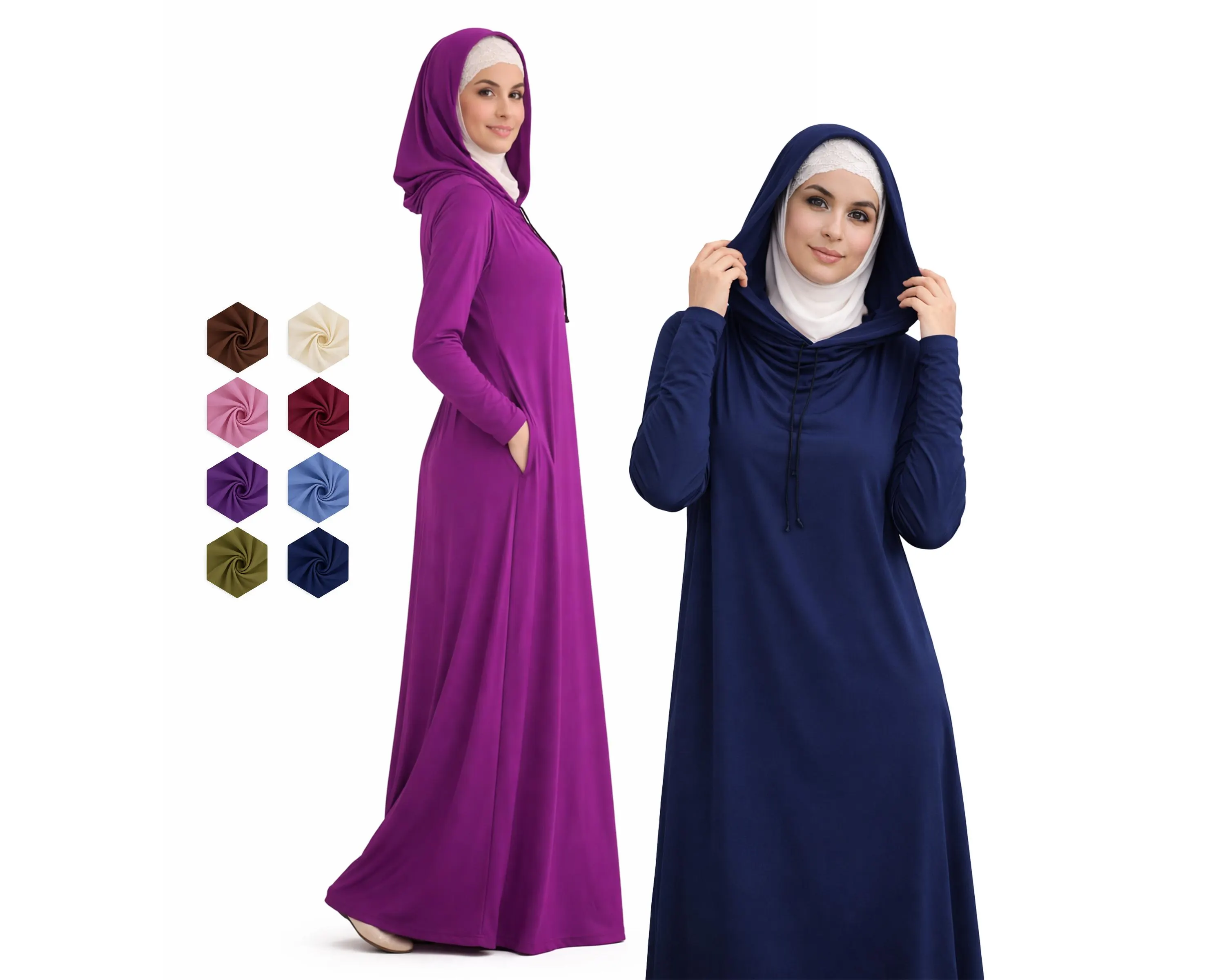 AMAL Muslim. Modest Prayer Dress with Hood | Everyday Muslim Dress | ITY Knit Islamic Dress USA. Model 35.