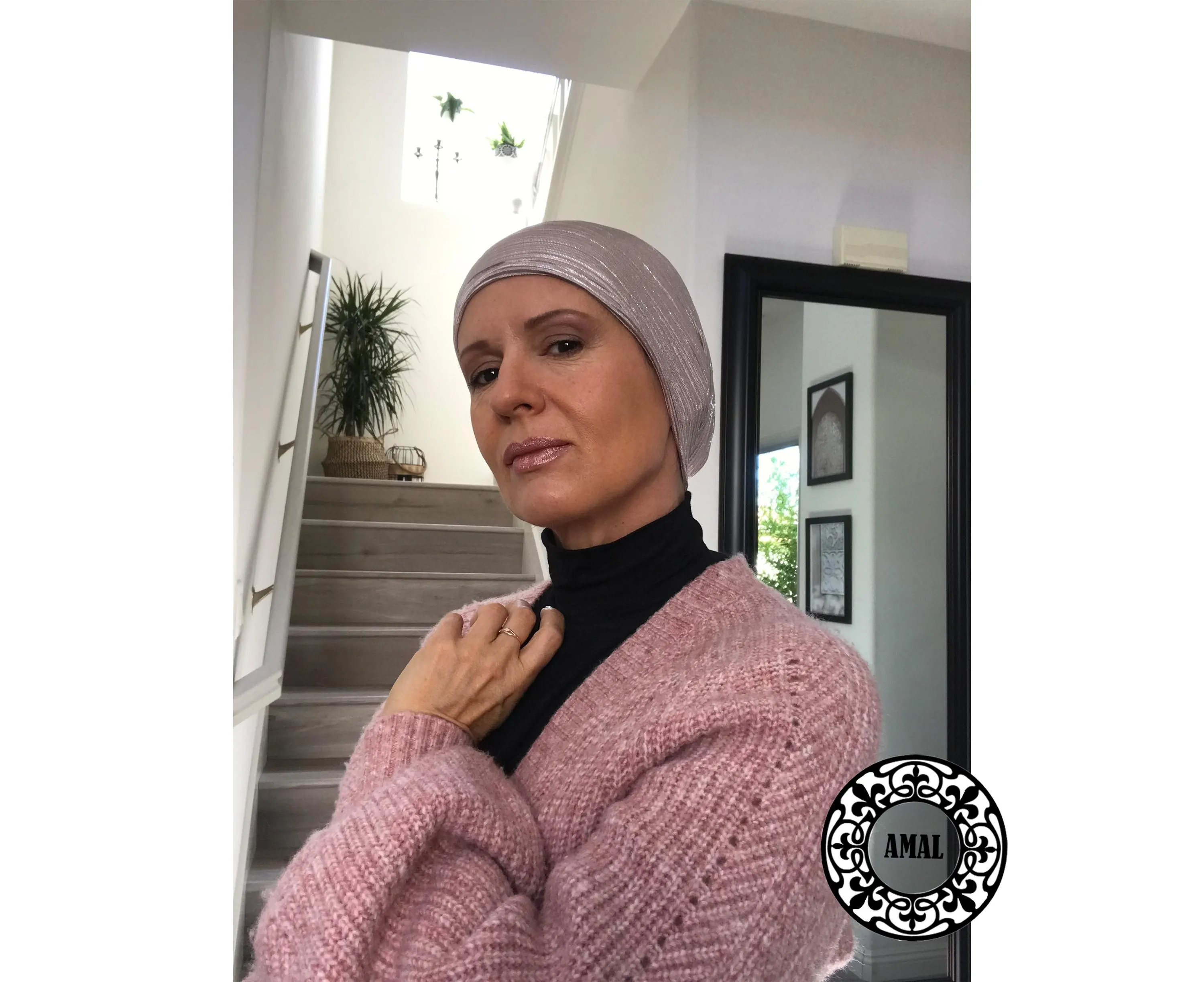 AMAL Muslim. Pleated Turban Cap with Open Back & Elastic | Lightweight Lurex Shine Headwrap | Soft Cotton Lining, USA - image 3