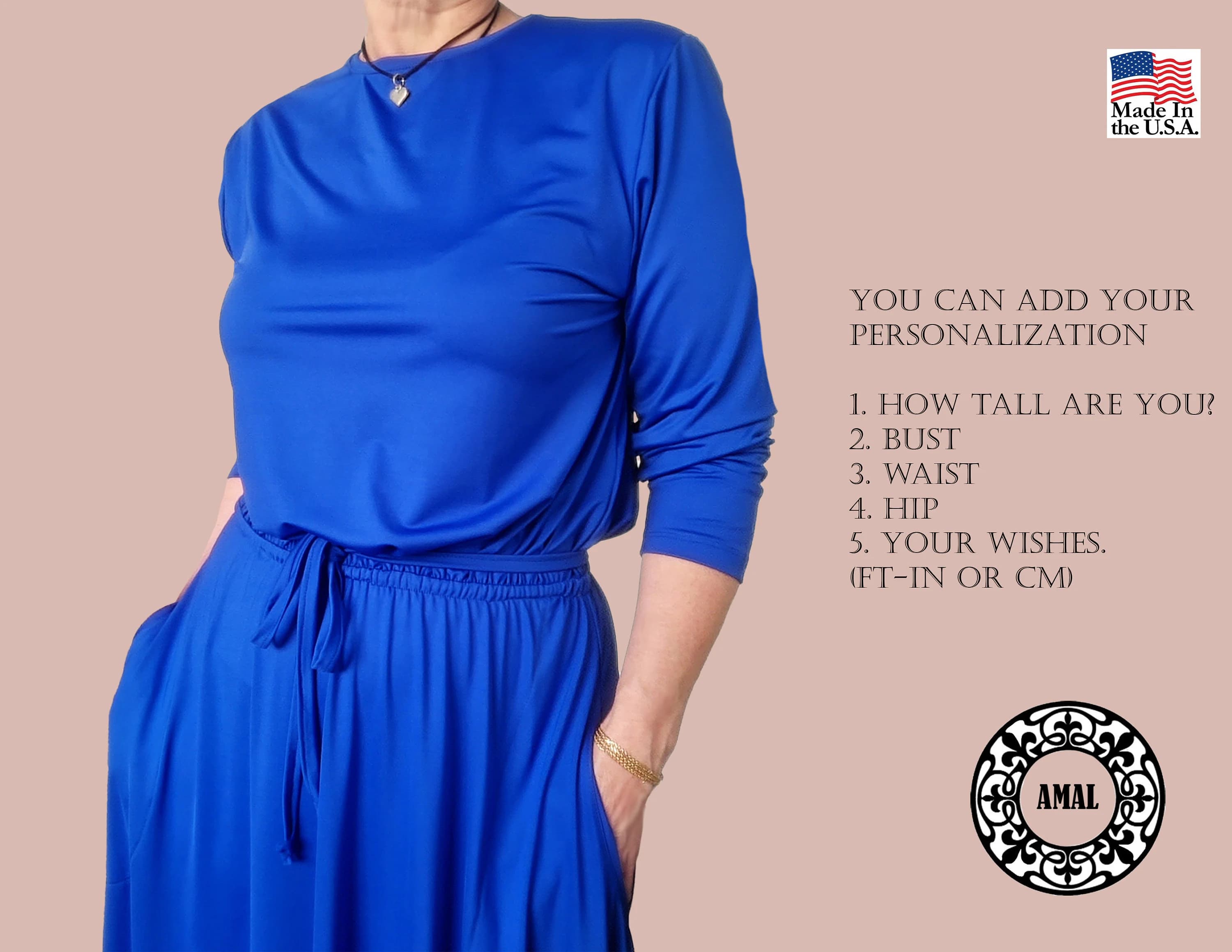 AMAL Muslim, Basic Solid Color Dress with Straight Skirt, Islamic Hijab. USA. Model-120.