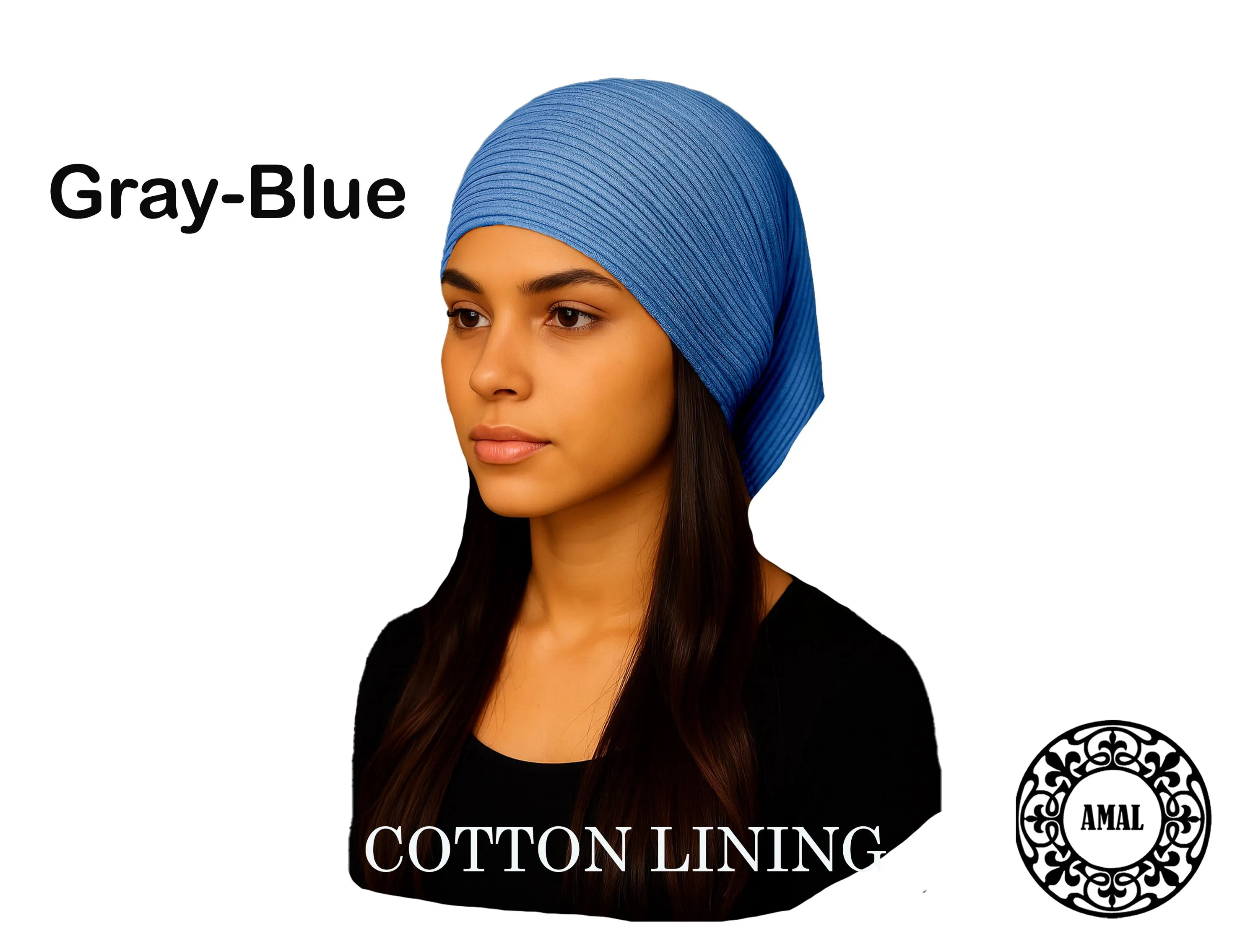 AMAL Muslim. Pleated Turban Cap with Open Back & Elastic | Lightweight Lurex Shine Headwrap | Soft Cotton Lining, USA