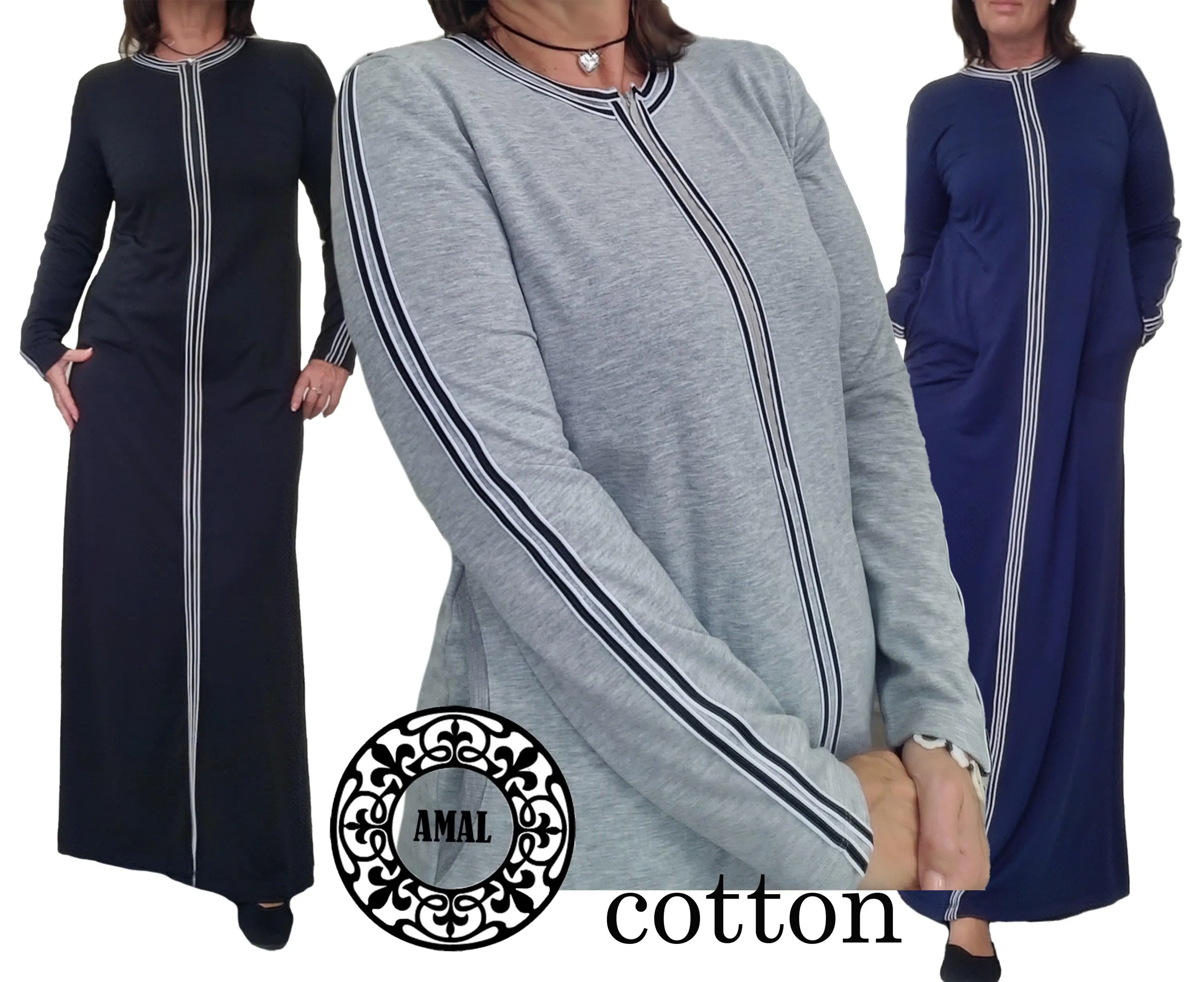 AMAL MUSLIM. Knitted cotton maxi dress in a sporty style. Custom length. USA. Model 129.