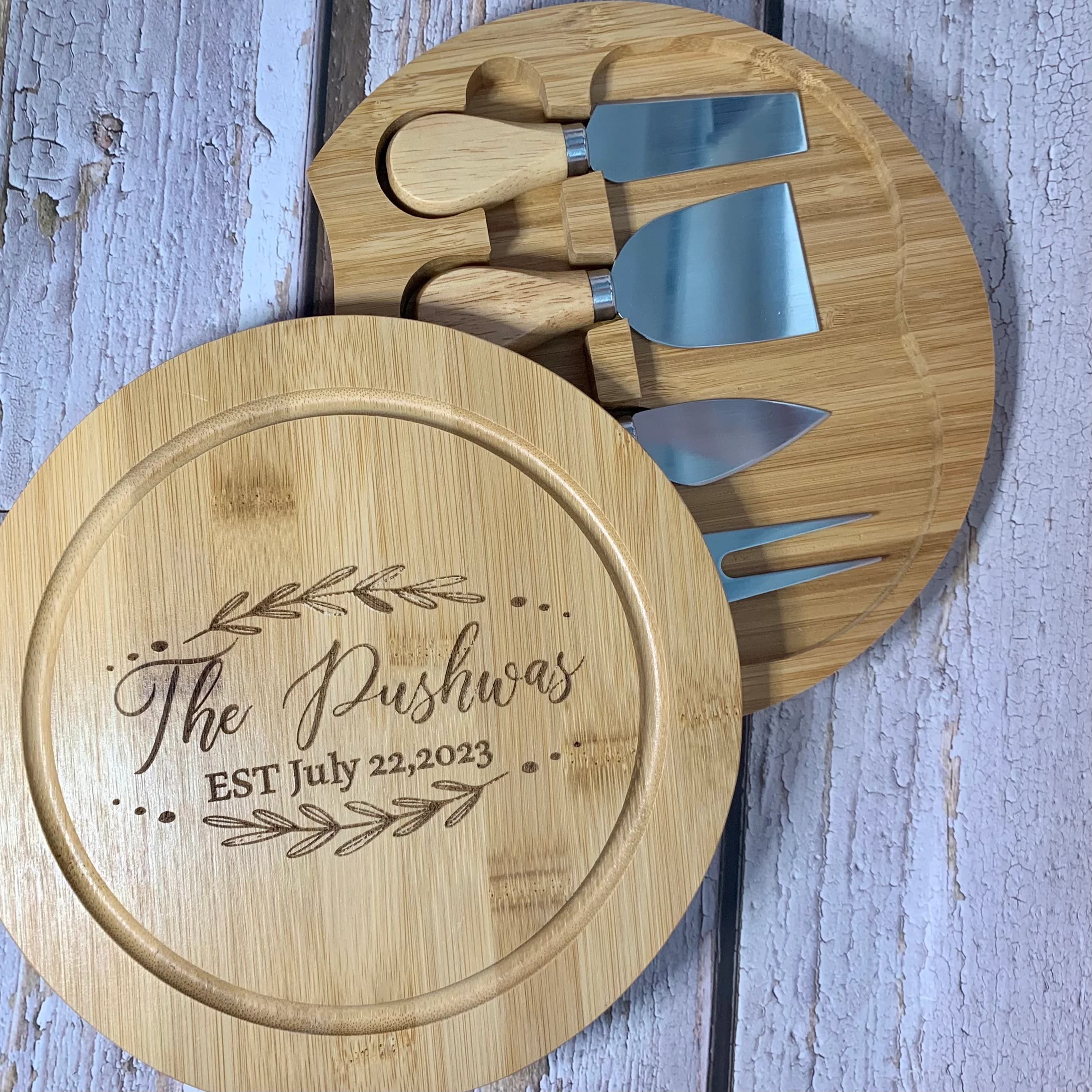 Engraved Acacia Wood Cheese Board with Knife Set, Personalized Gift - image 3
