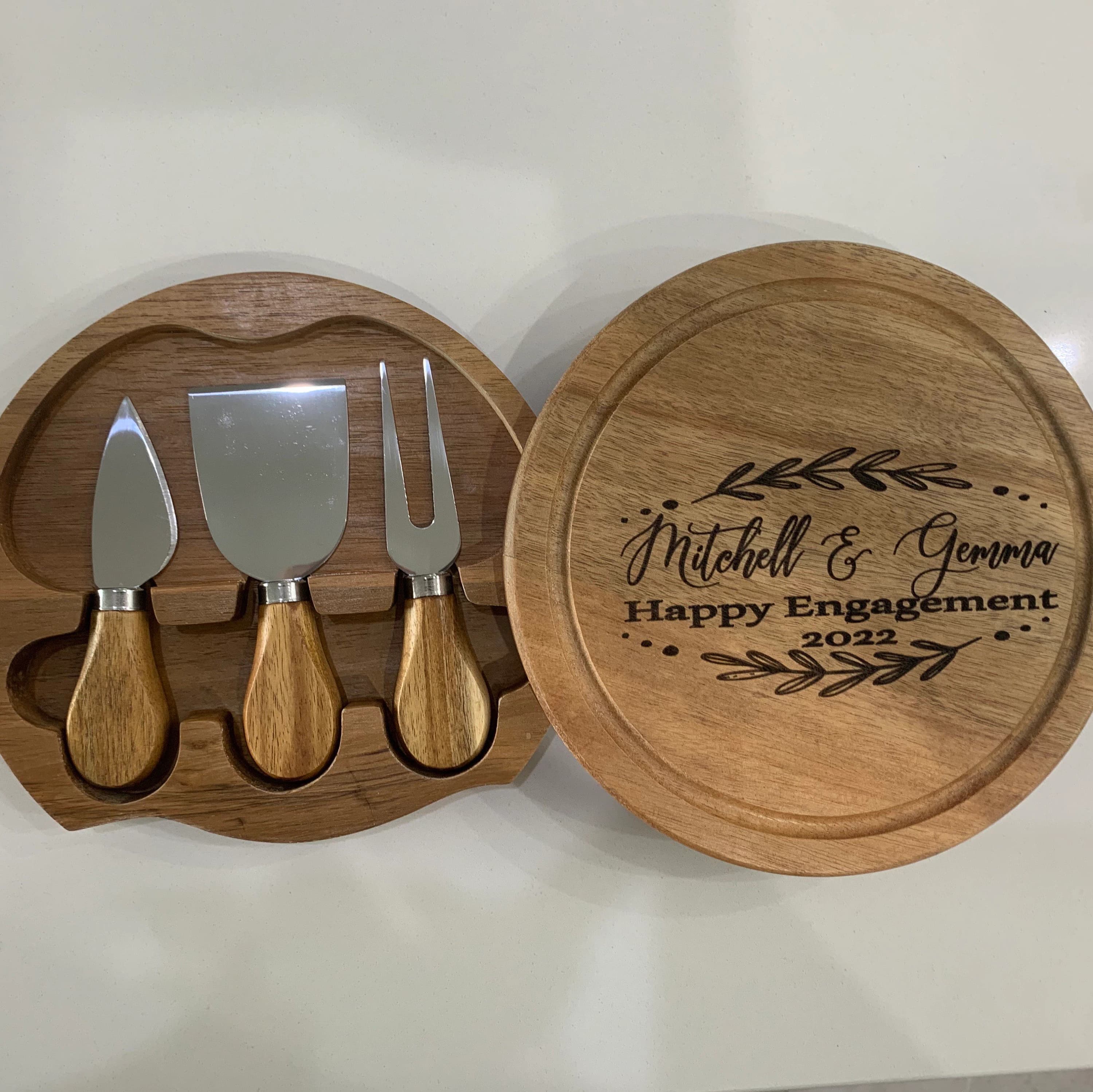 Engraved Acacia Wood Cheese Board with Knife Set, Personalized Gift - image 5