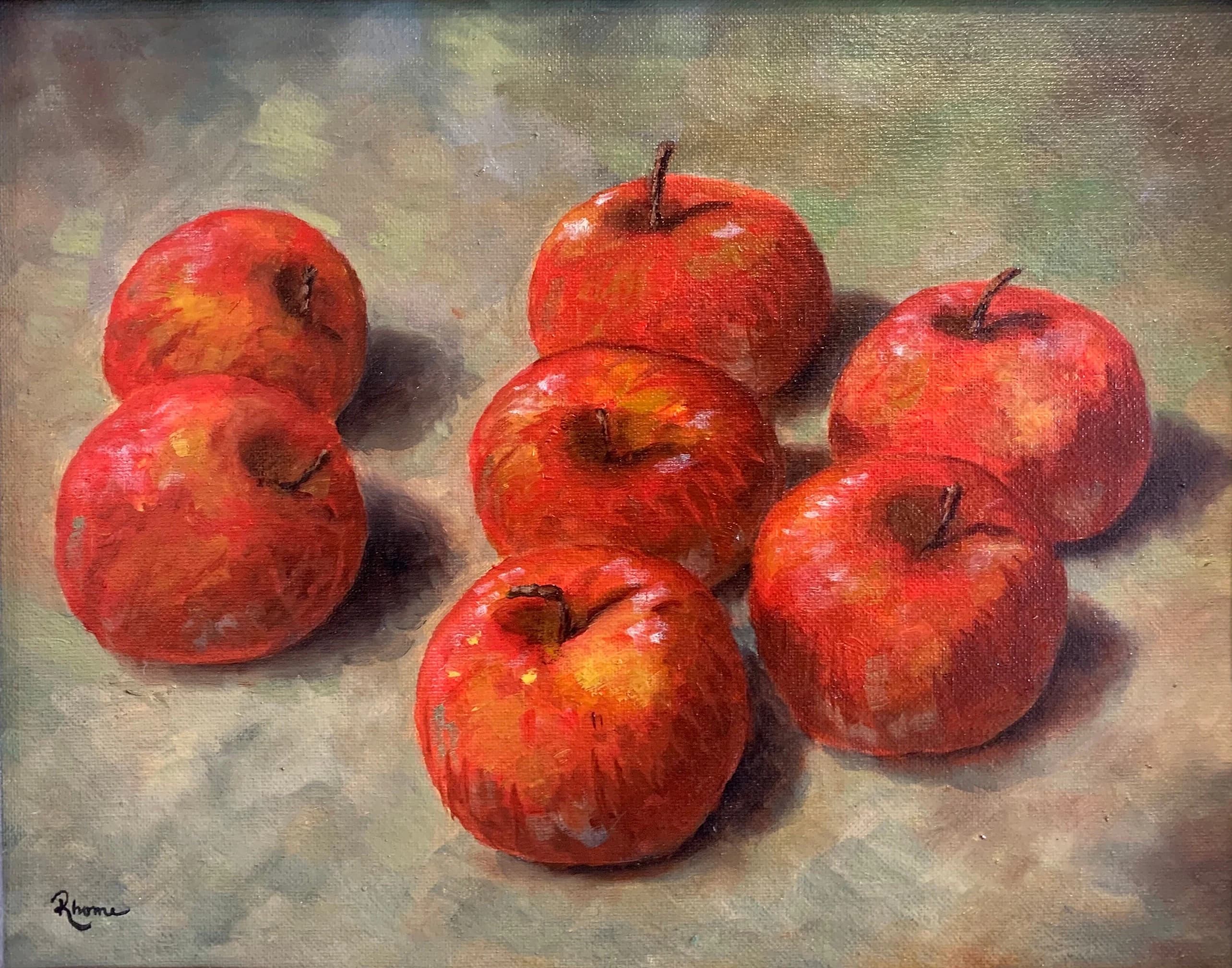 Seven Red Apples, Original Oil Painting on Canvas, Texas Still-life Art, United States of America, Rhome. - image 5