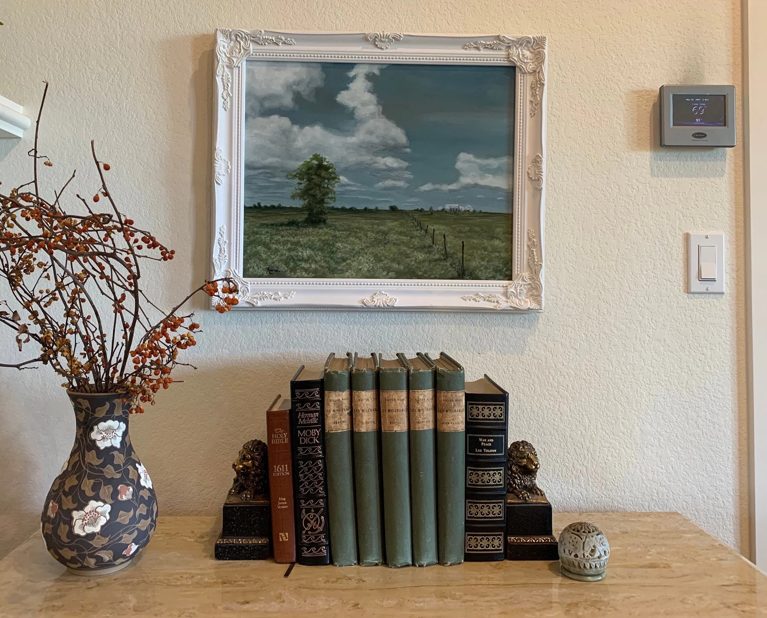 Tree And Country House, Original Oil Painting, Texas Landscape Art, USA, Rhome - image 5