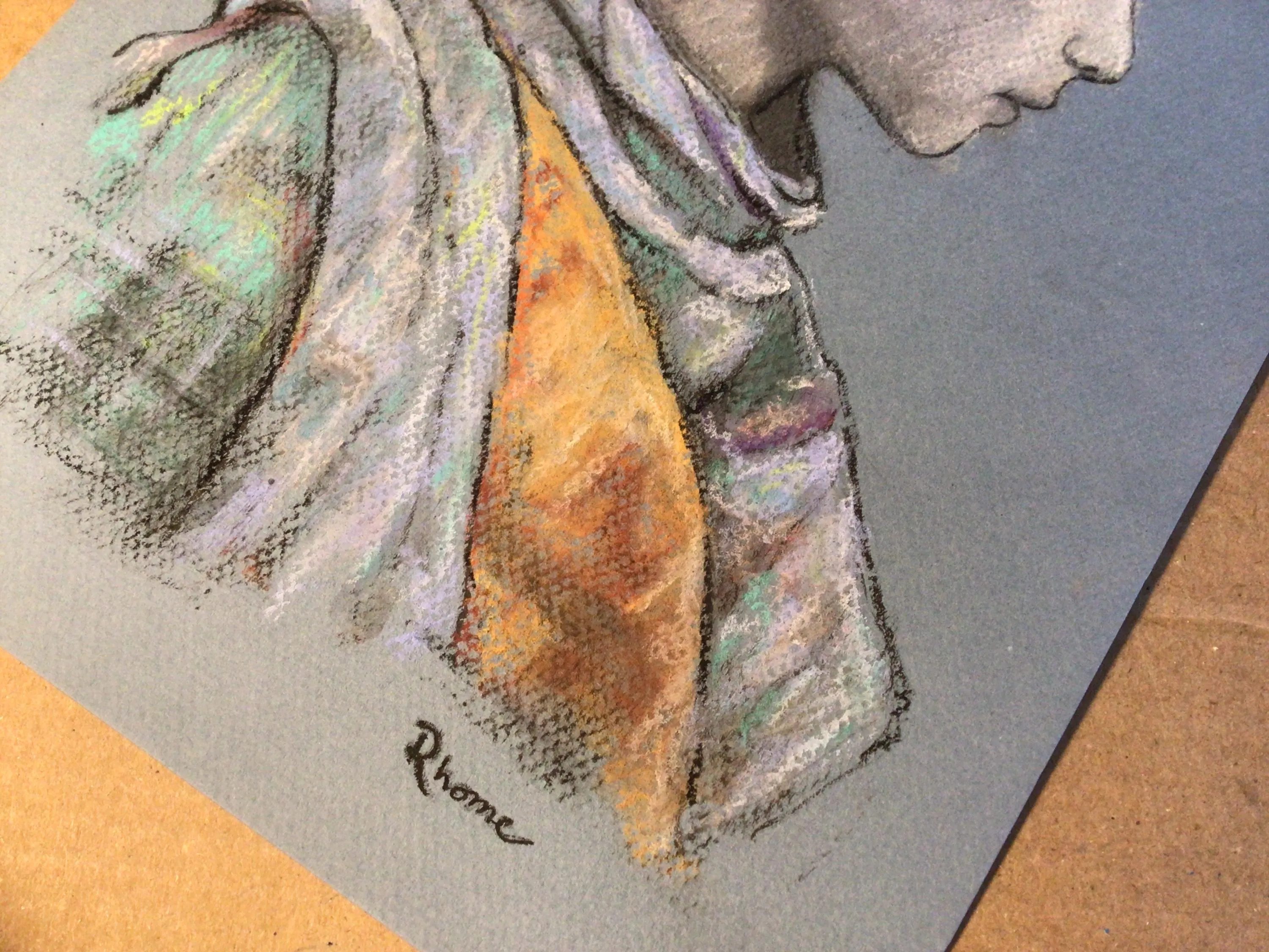 Profile Portrait of Muslim Girl, Colored Pastel and Charcoal Drawing by Rhome, 9 x 12, Original Art, Not a Print - image 5