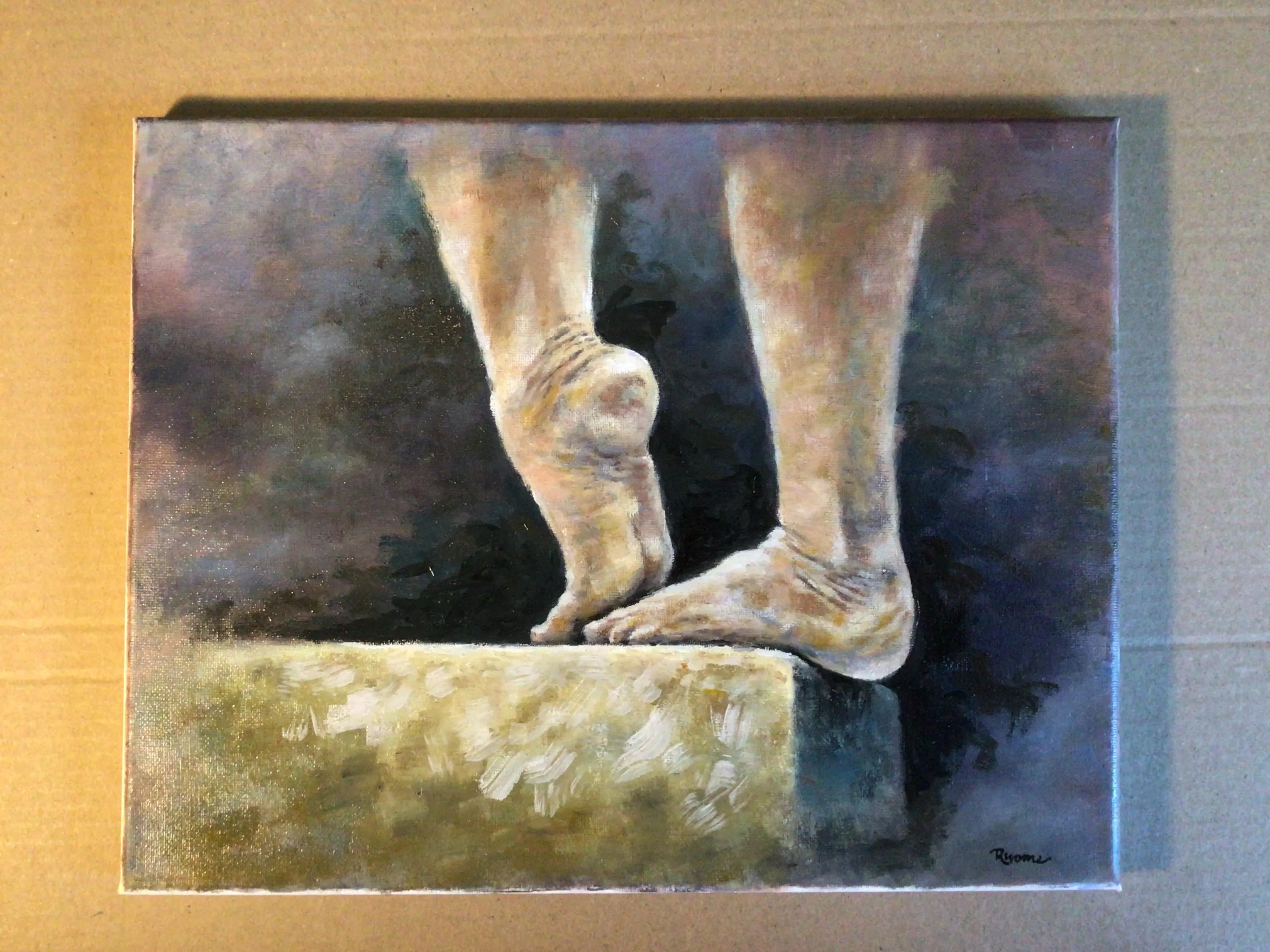Gymnast’s Feet on the Balance Beam, Oil Painting by Rhome, 11 x 14, Original Art, Not a Print - image 3