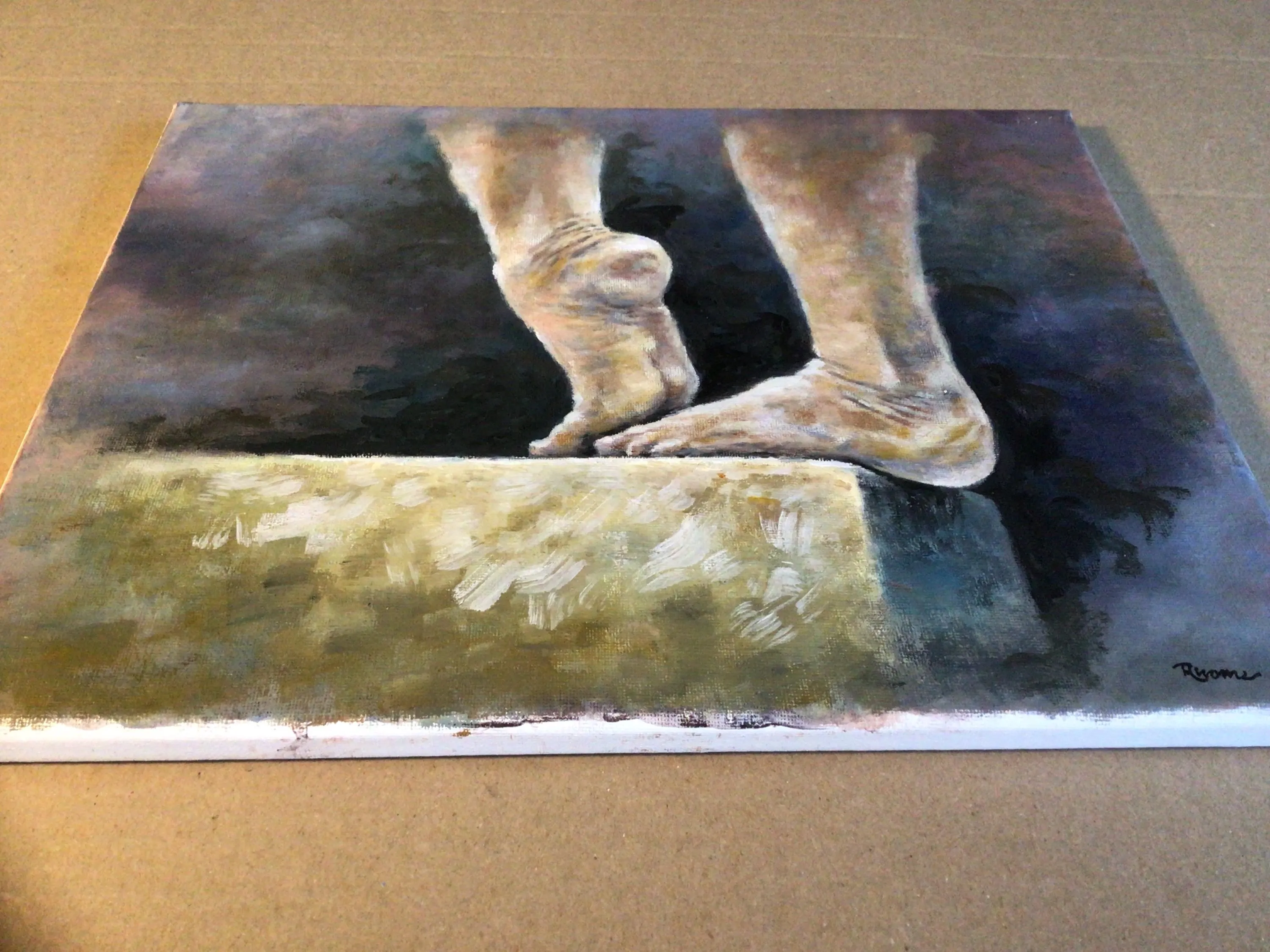 Gymnast’s Feet on the Balance Beam, Oil Painting by Rhome, 11 x 14, Original Art, Not a Print - image 4