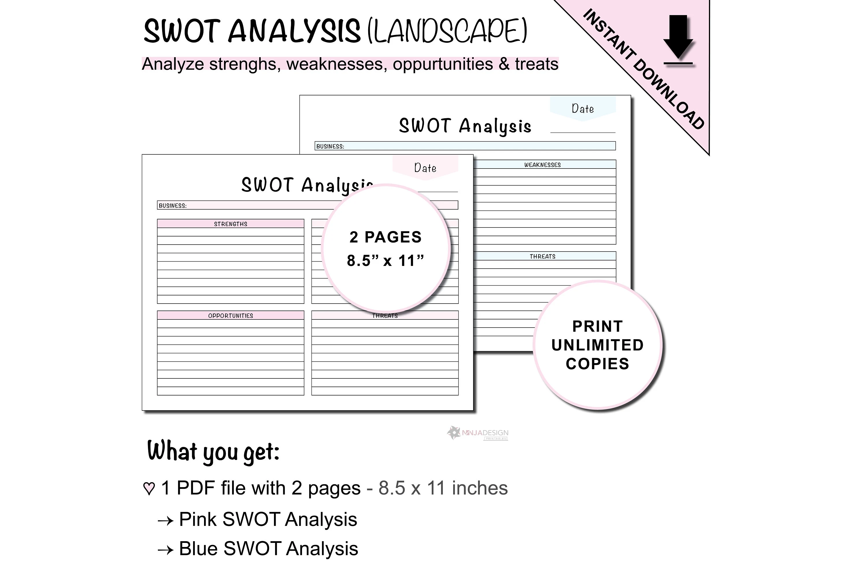 Printable SWOT Analysis for Small Businesses to Analyze Strengths, Weaknesses, Opportunities & Threats