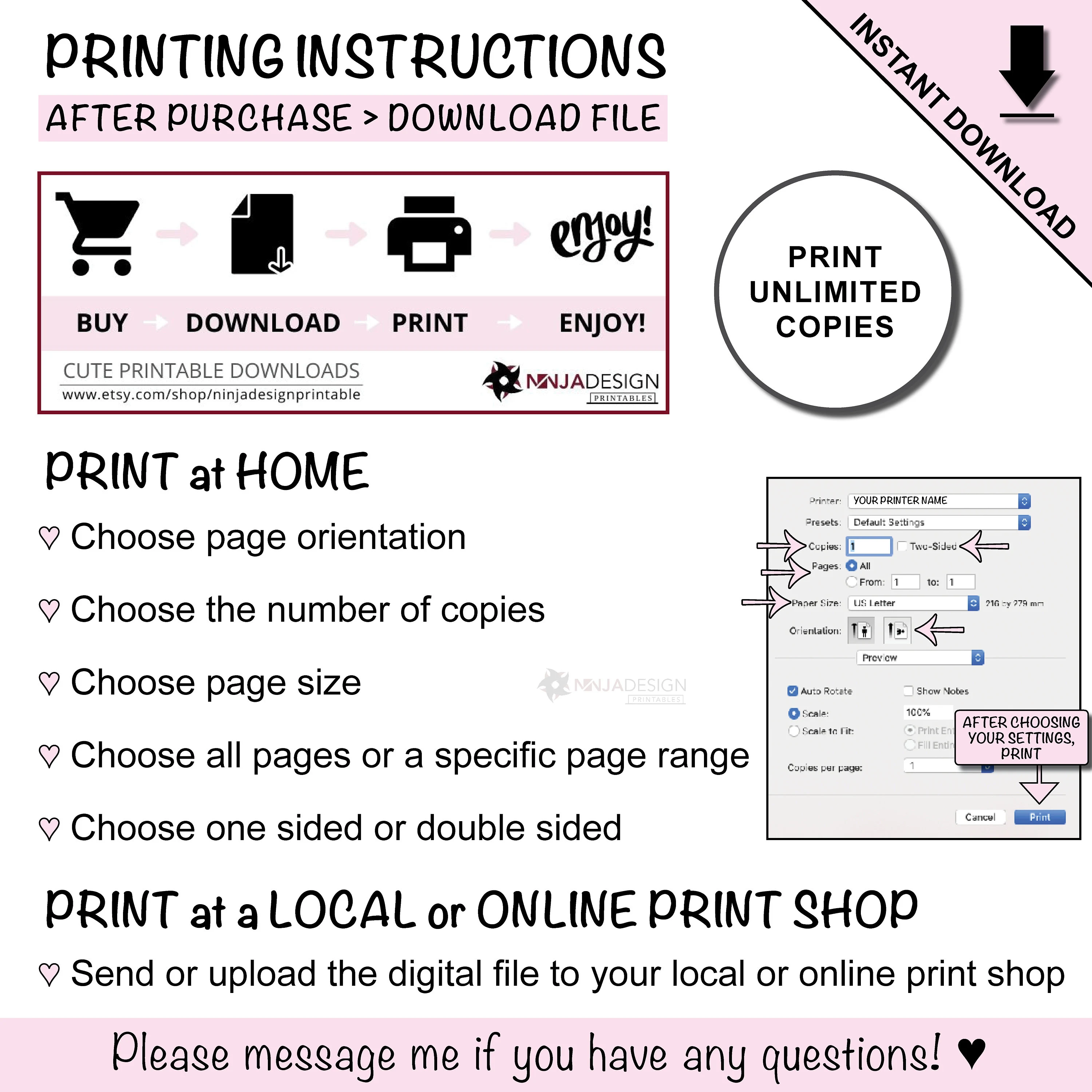 Sales Log Tracker Sheet Printable Printing Instructions