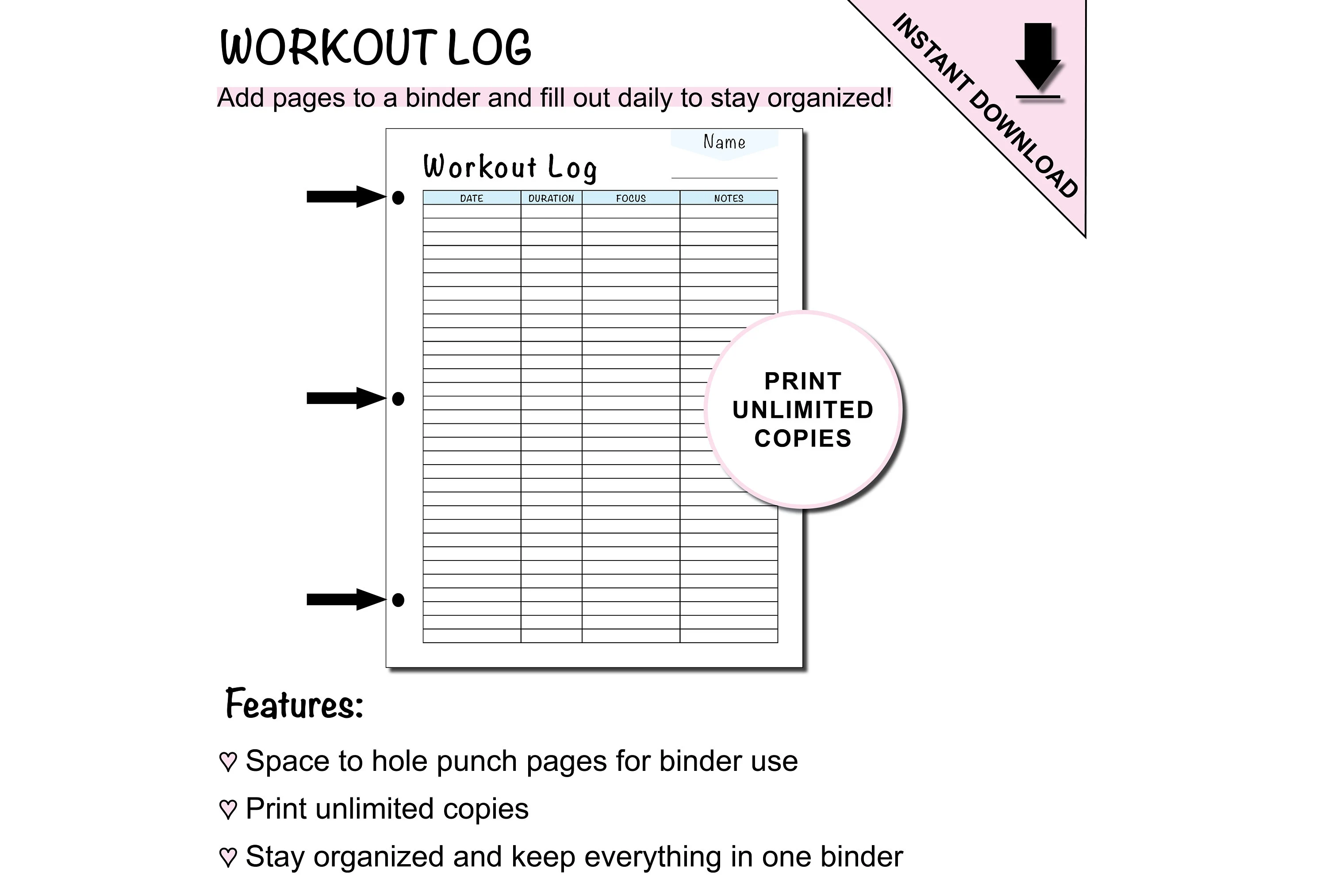 Workout log printable