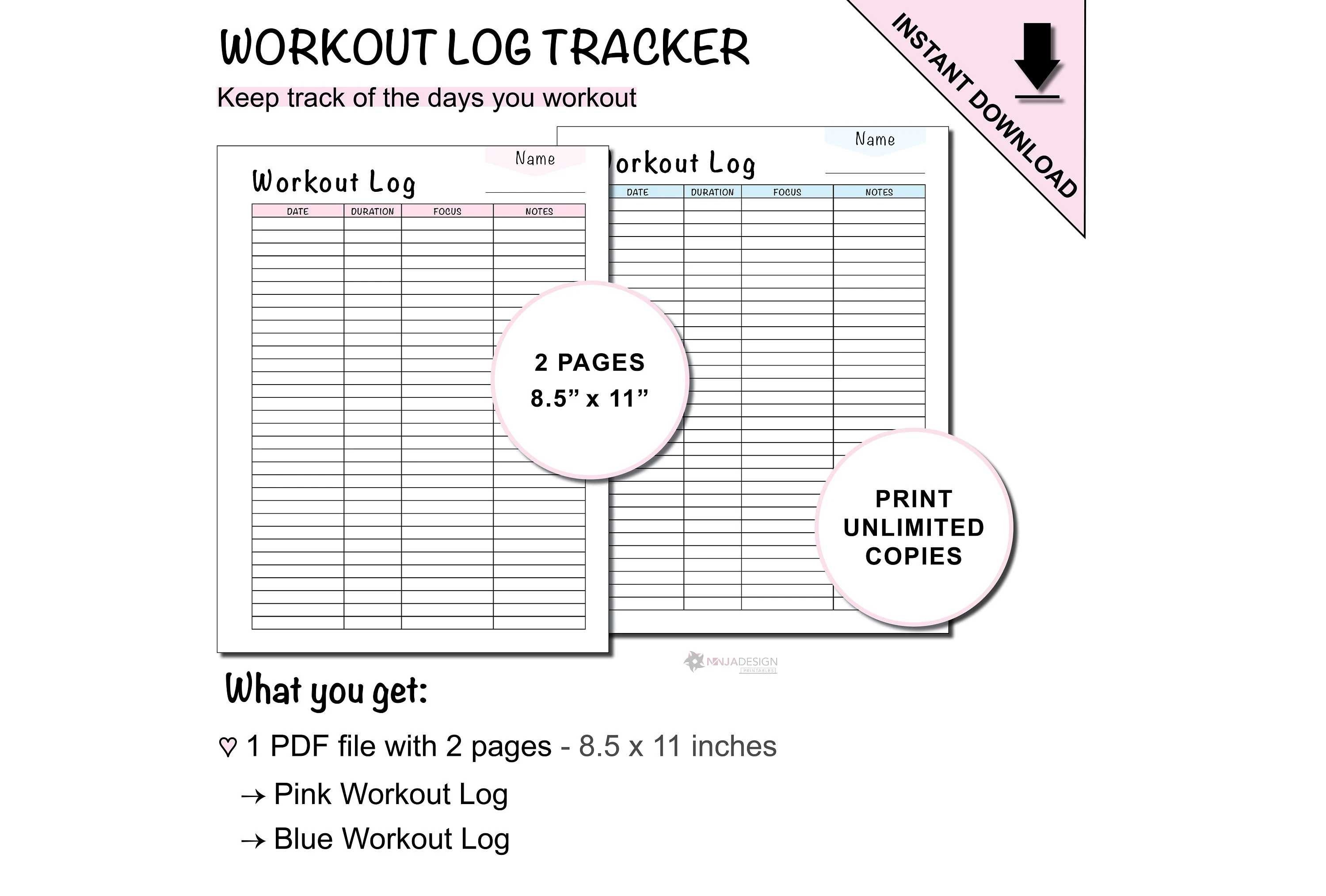 Printable Workout Log to Track Daily Workouts and Exercises