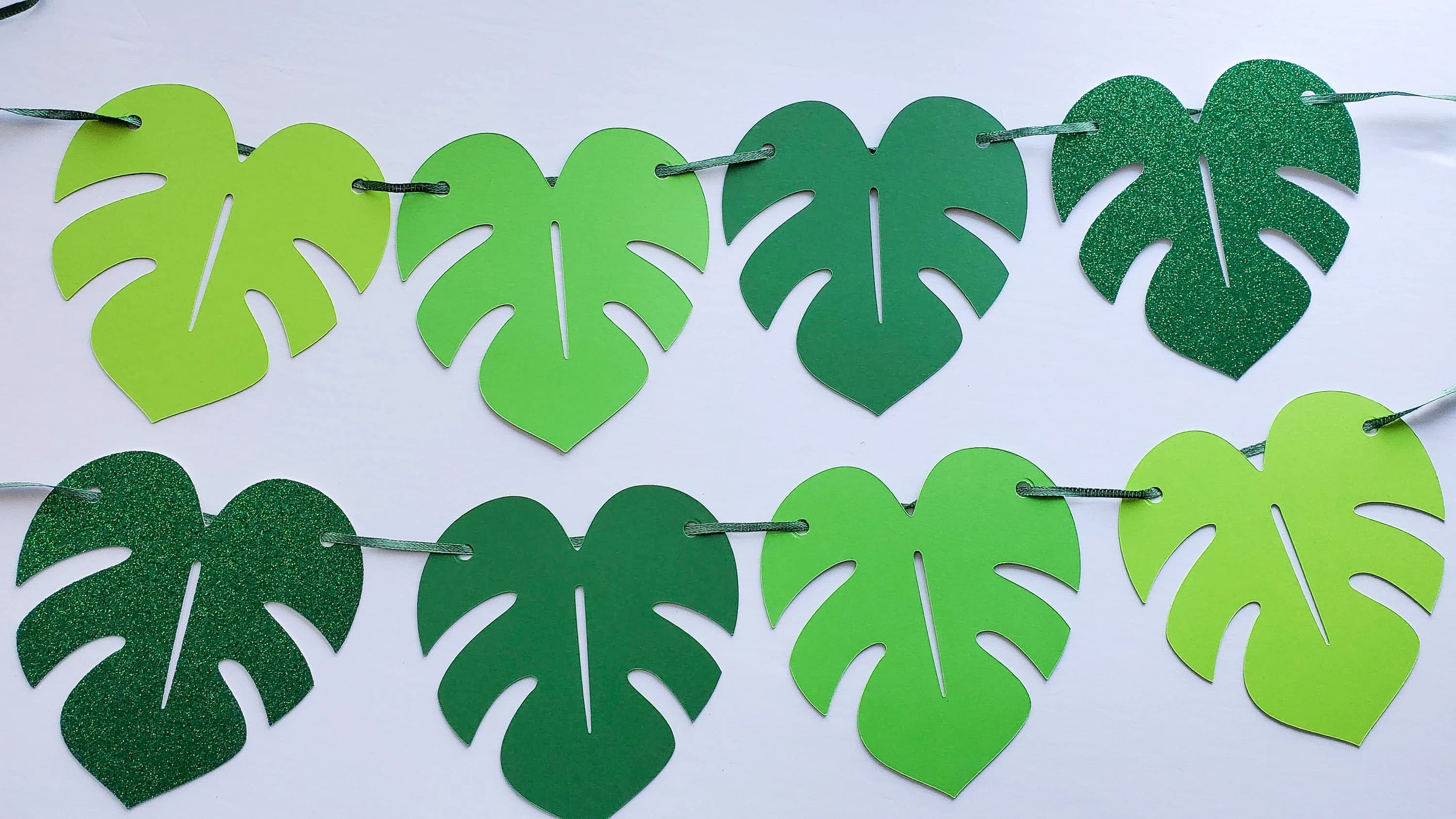 Safari Nursery Decor Leaves Banner For Jungle Party, Green Leaf Vines, Monstera Leaves Garland, Plant Theme Decoration Green Ombre - image 4