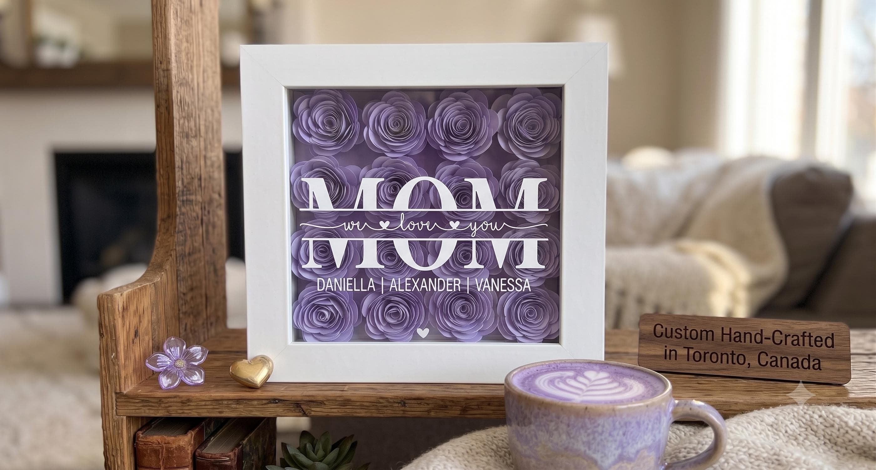 Personalized Rose Heart Shadow Box with Kids Name, Custom Name Frame, Paper Flower Gift - image 5