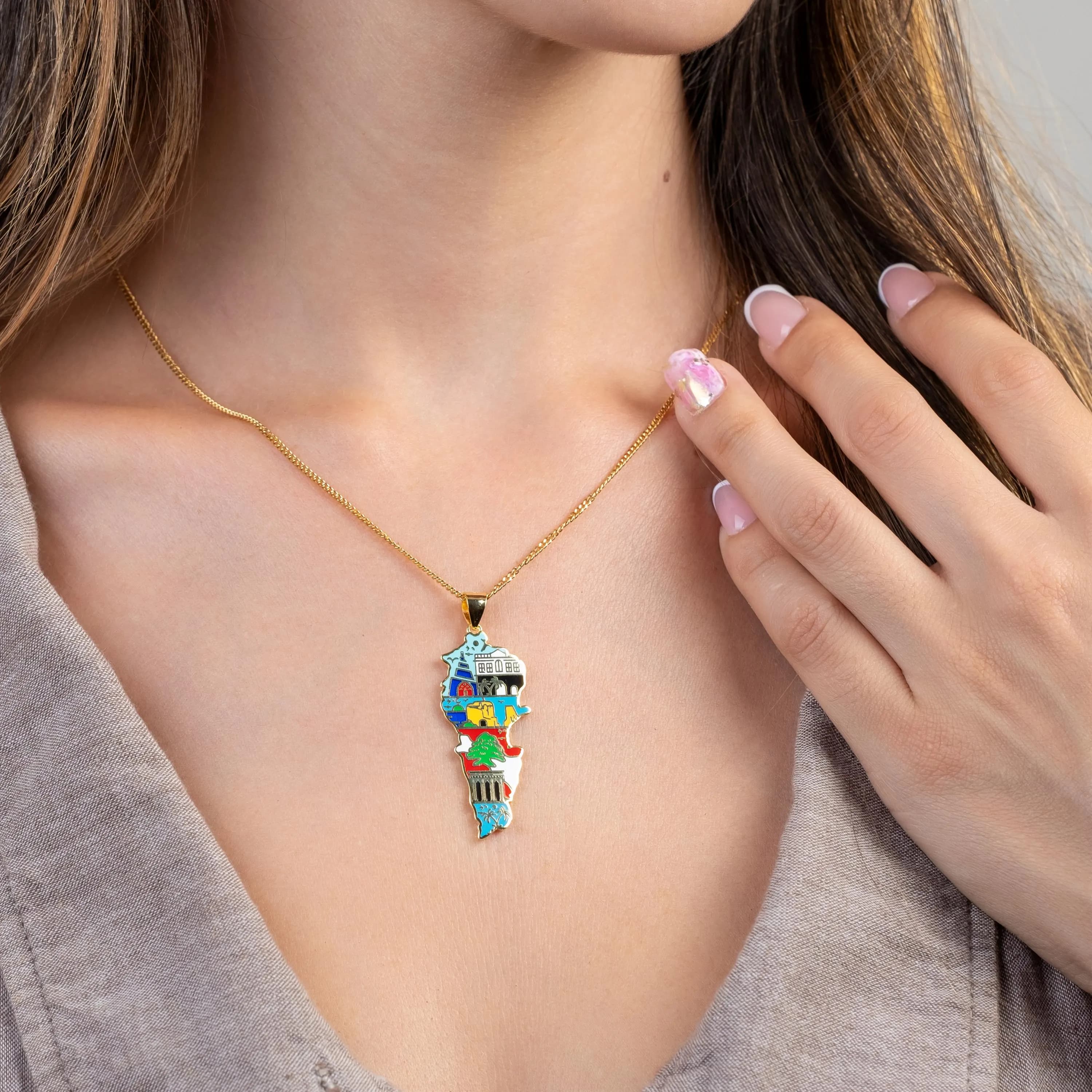 Lebanon Map Necklace with Enamel Art (18K Gold / 925 sterling silver) - image 3