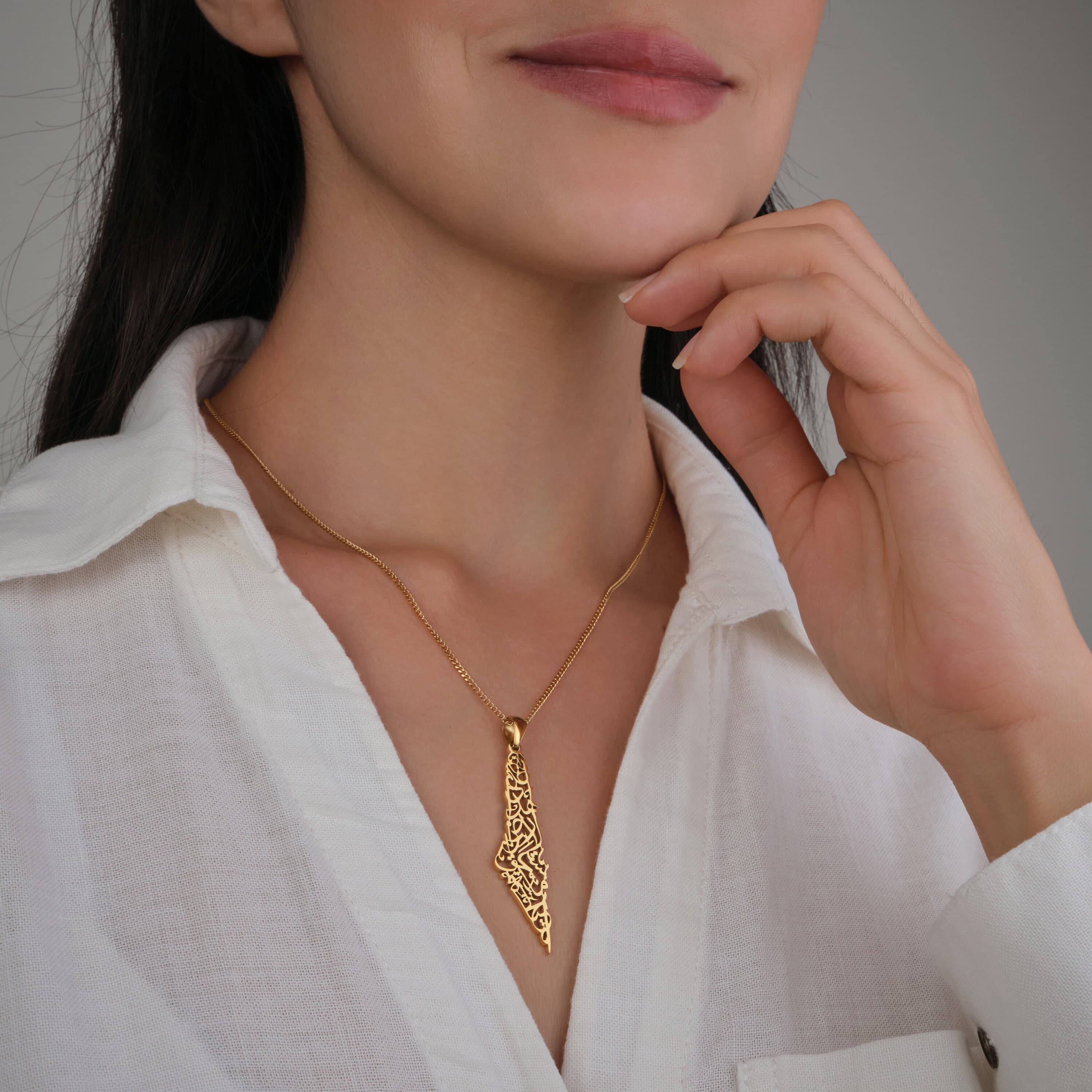 Palestine Map Necklace with Arabic Calligraphy (18K GOLD / SILVER) - image 4