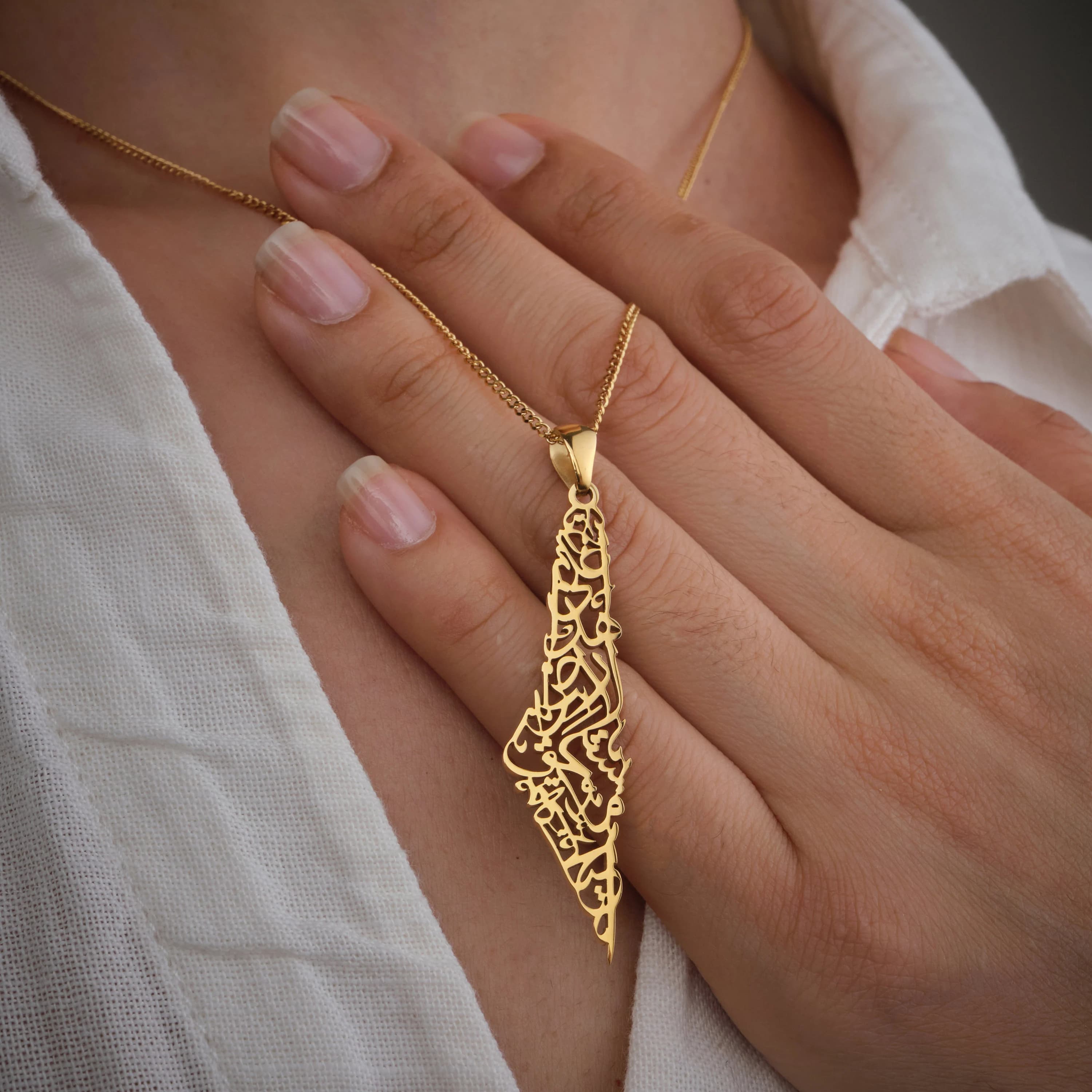 Palestine Map Necklace with Arabic Calligraphy (18K GOLD / SILVER) - image 5