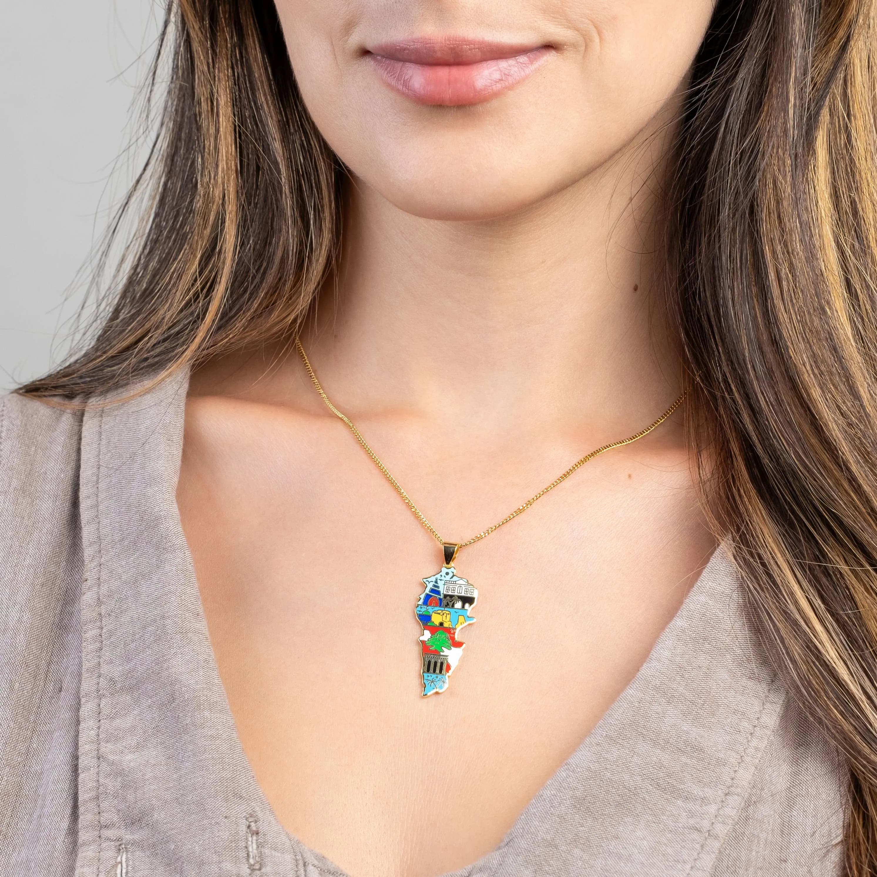 Lebanon Map Necklace with Enamel Art (18K Gold / 925 sterling silver) - image 4