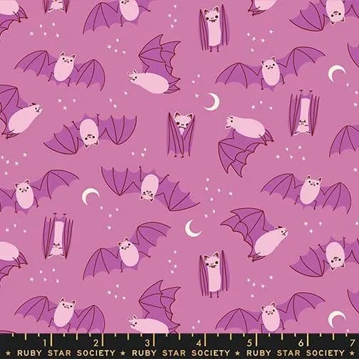Modern Halloween Cotton Fabric by the Yard - Freaky Familiars Fat Bats Heliotrope - Ruby Star Society RS5194-13 - image 3