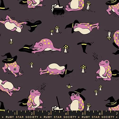Modern Halloween Cotton Fabric by the Yard - Freaky Familiars Frogmilliars Eggplant - Ruby Star Society RS5192-15 - image 3