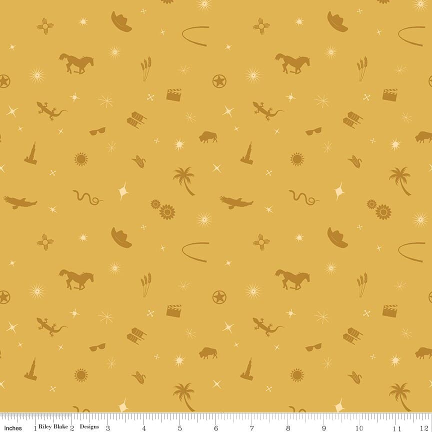 Western Cotton Fabric by the Yard - Route 66 Symbol Toss Gold - Riley Blake C15015-GOLD - image 3