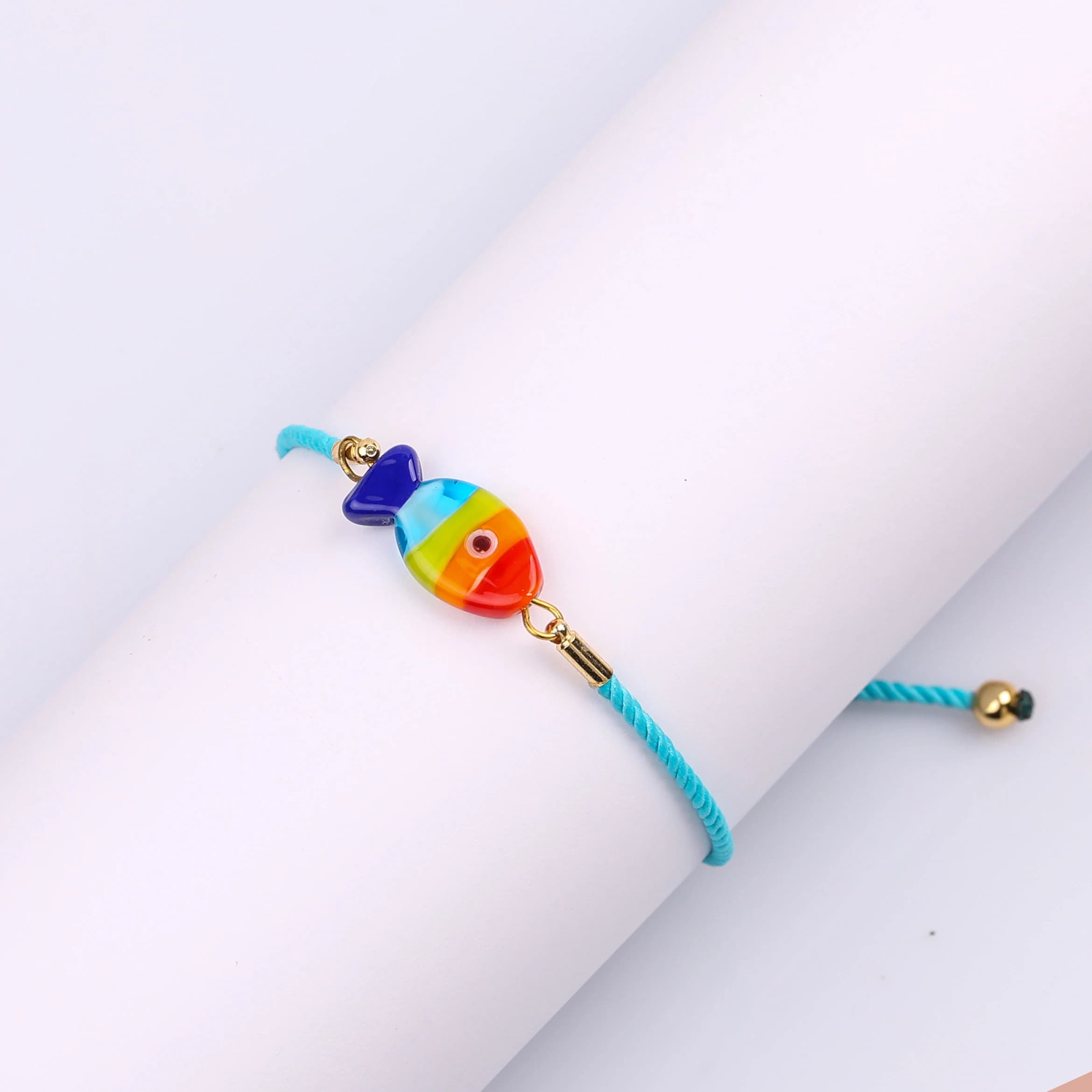 Rainbow Fish Wish Bracelet, Lampwork Murano Glass Fish Bracelet, Friendship Beach Jewelry, Adjustable Cord Gift - image 4