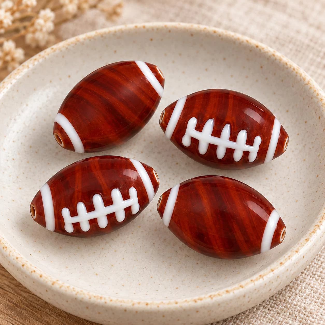 American Football Glass Bead, Handmade Lampwork Sports Bead, Football Jewelry Supply, Brown Murano Glass Bead, Sports Lover Gift - image 2
