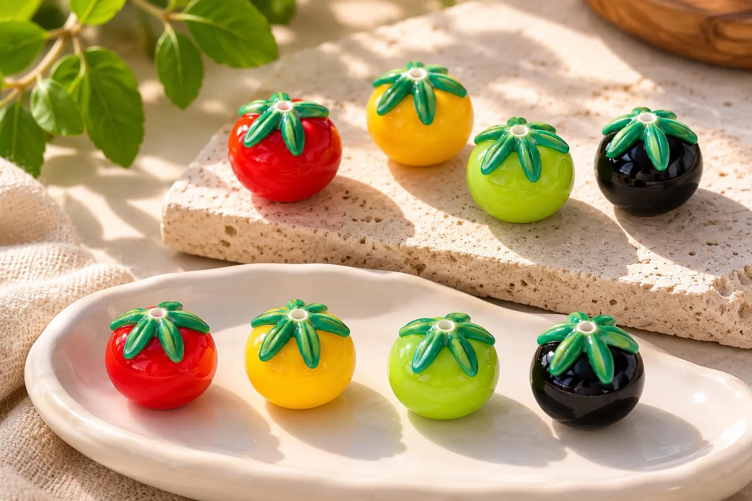 Tomato Lampwork Glass Beads, Red Yellow Green Black Tomato Beads, Garden Vegetable Beads, Handmade Murano Glass Bead, Farm Fresh Jewelry - image 4