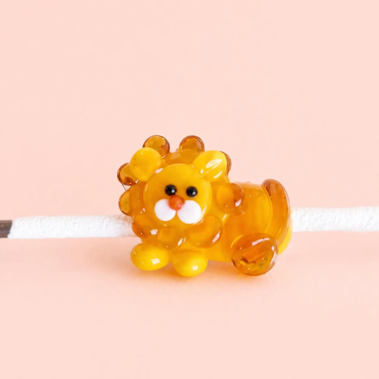 Lion Murano Glass Bead, Cute Lampwork Animal Bead, Safari Charm, Kawaii Spacer Bead, Jewelry Making Supply - image 2