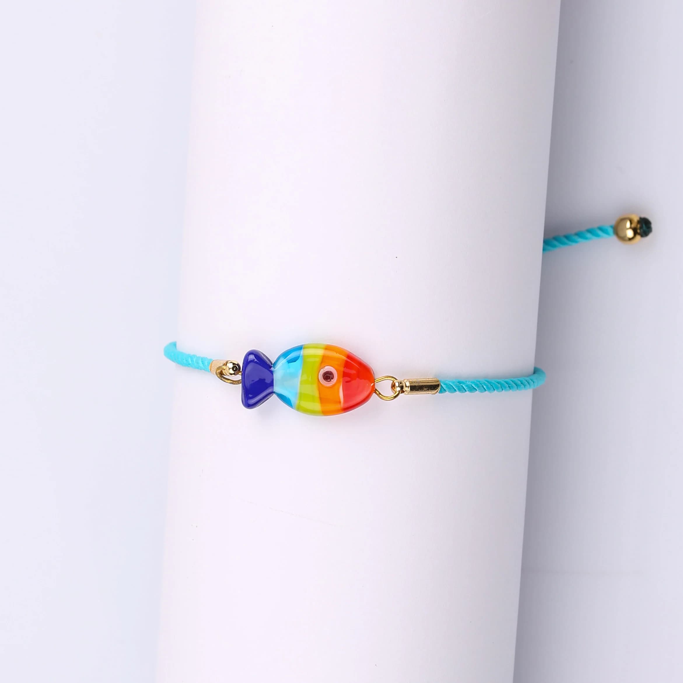 Rainbow Fish Wish Bracelet, Lampwork Murano Glass Fish Bracelet, Friendship Beach Jewelry, Adjustable Cord Gift - image 5