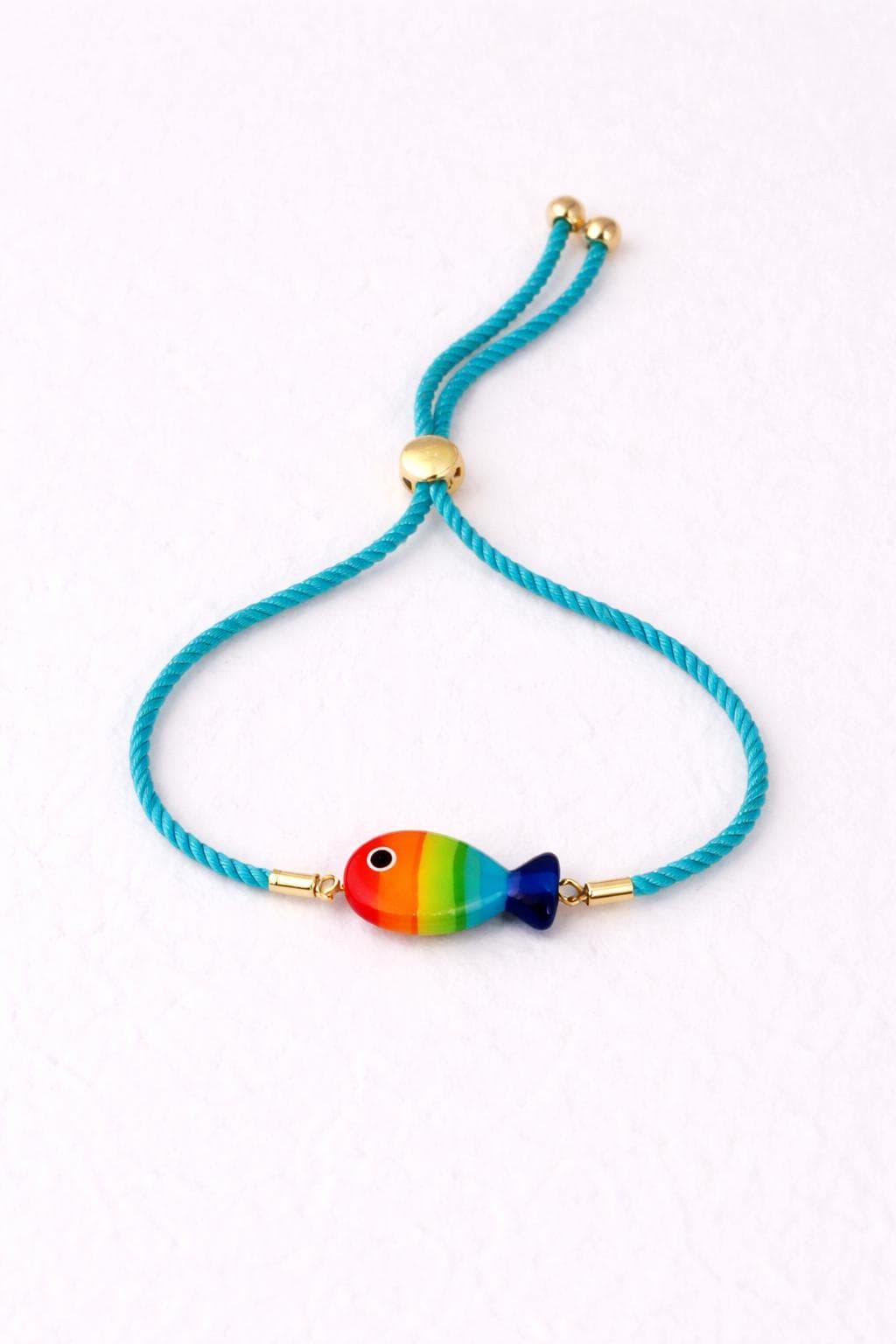 Rainbow Fish Wish Bracelet, Lampwork Murano Glass Fish Bracelet, Friendship Beach Jewelry, Adjustable Cord Gift - image 3